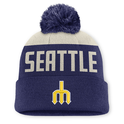  Seattle Mariners Nike Cooperstown Collection Peak Standard Cuffed Knit Hat with Pom - Natural/Navy