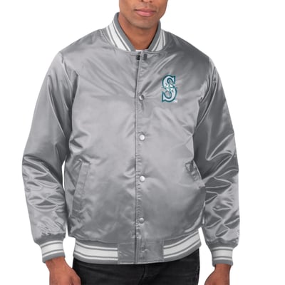  Seattle Mariners Starter Printed Team Logo Satin Varsity Full-Snap Jacket - Gray