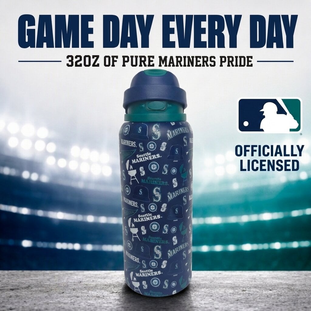 Gourde Pegasus Seattle Mariners 32 oz, motif fanion de match, en acier inoxydable ProPress