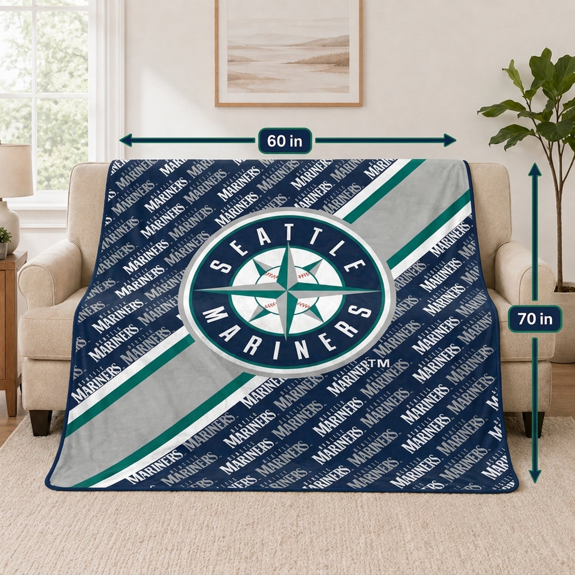 Couverture ultra douce Pegasus Seattle Mariners 60" x 70" (diagonale) avec logo et doublure