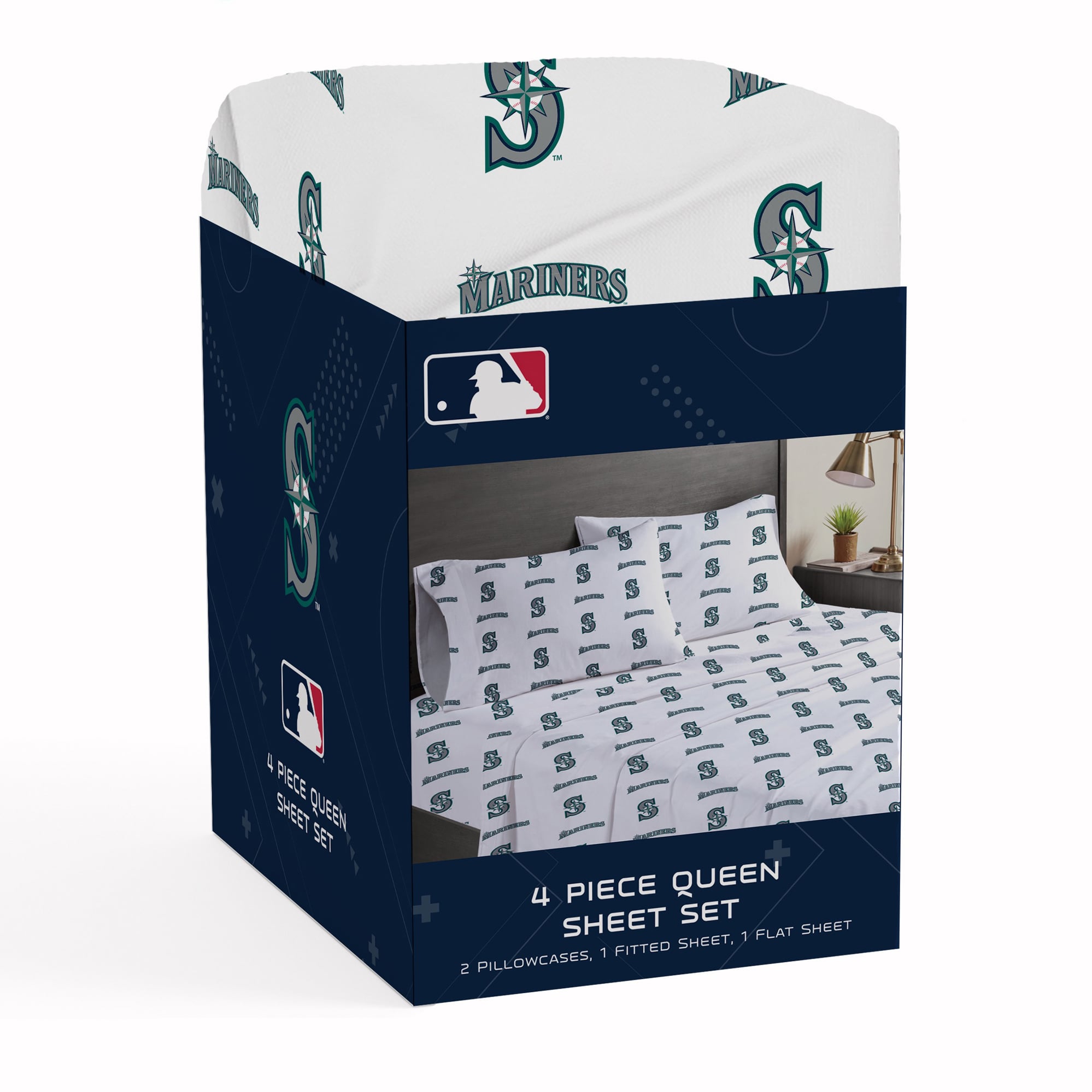 Ensemble de draps Pegasus Seattle Mariners quatre pièces pour lit queen