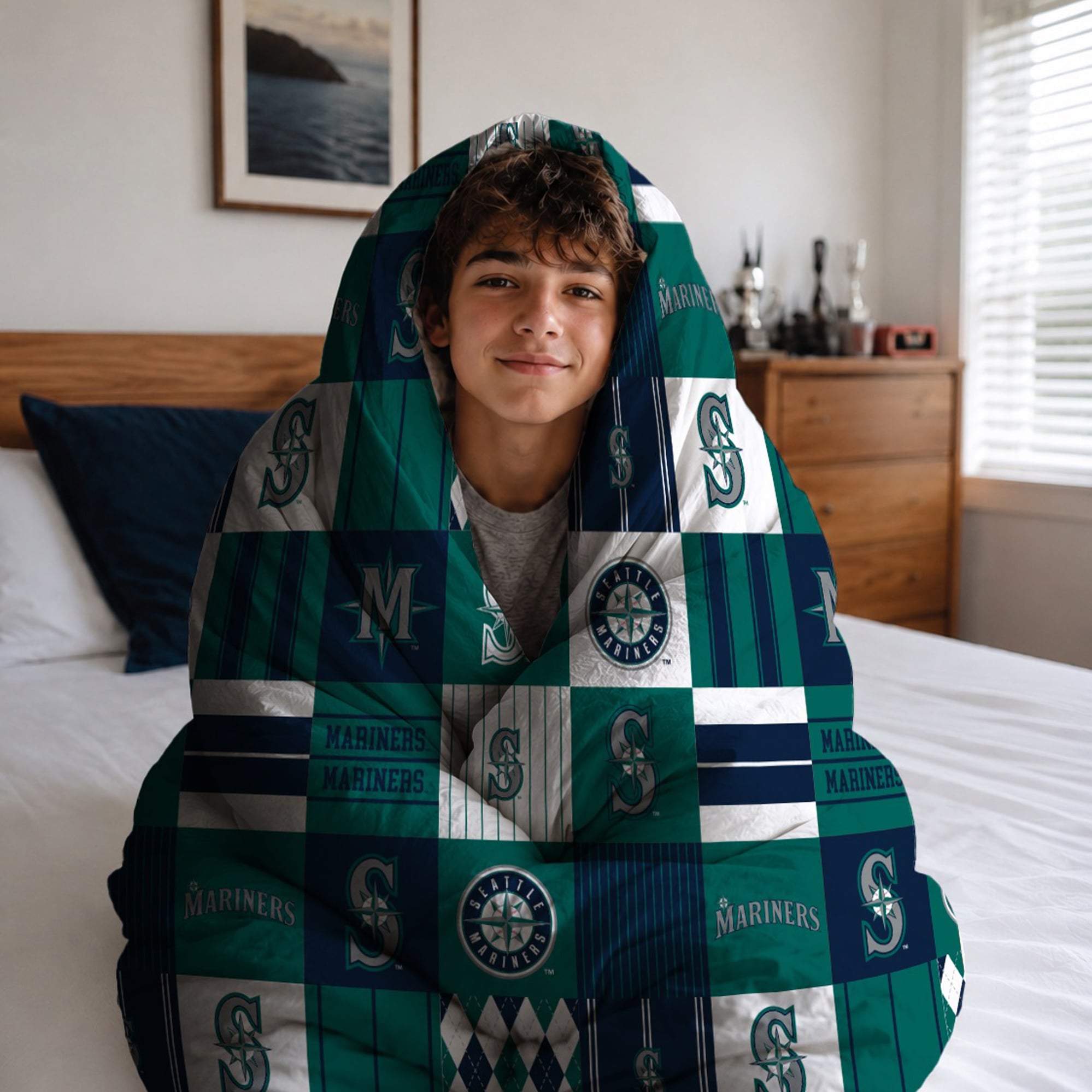 Pegasus Seattle Mariners Patchwork Plaid Three-Piece Full/Queen Bed in a Bag Set