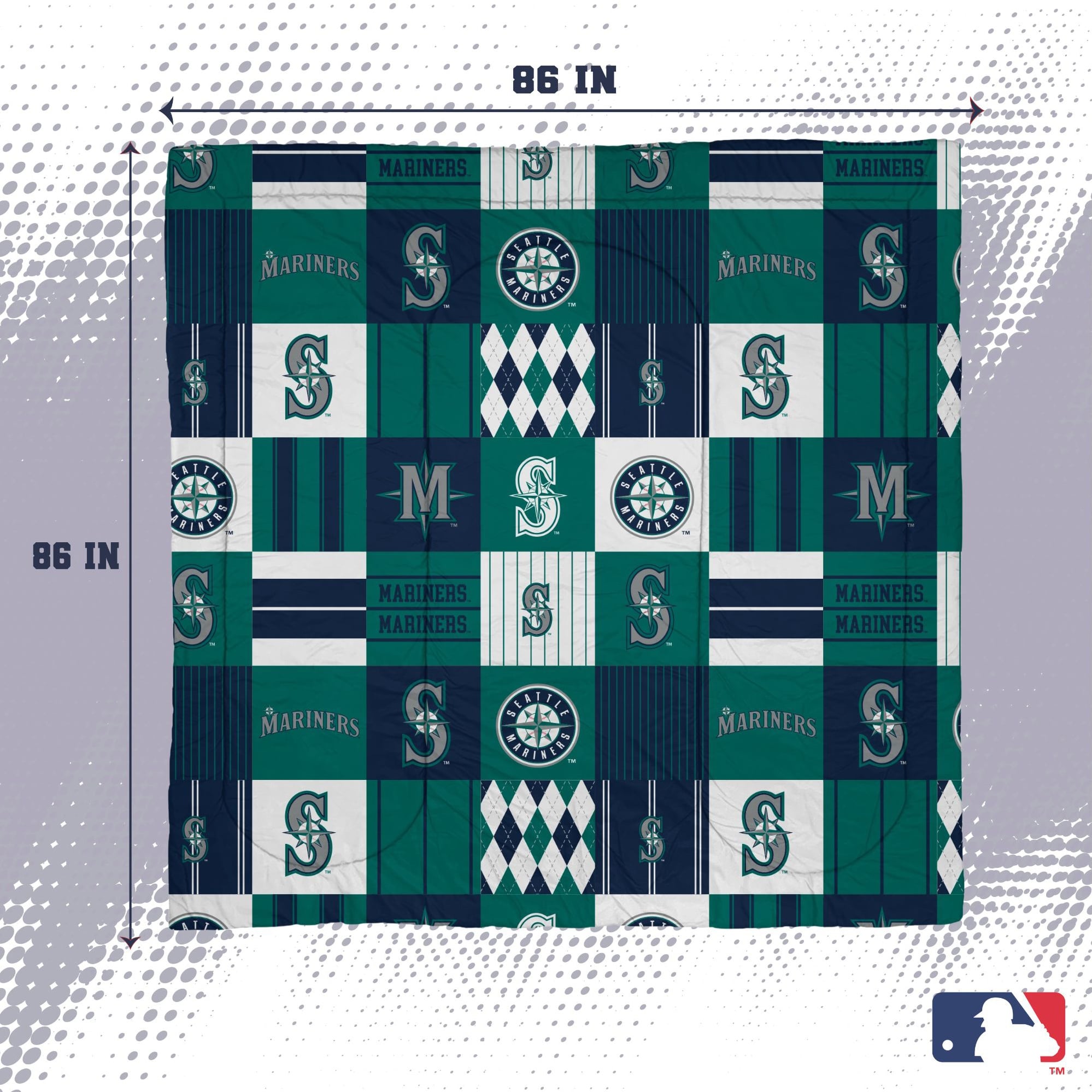 Pegasus Seattle Mariners Patchwork Plaid Three-Piece Full/Queen Bed in a Bag Set