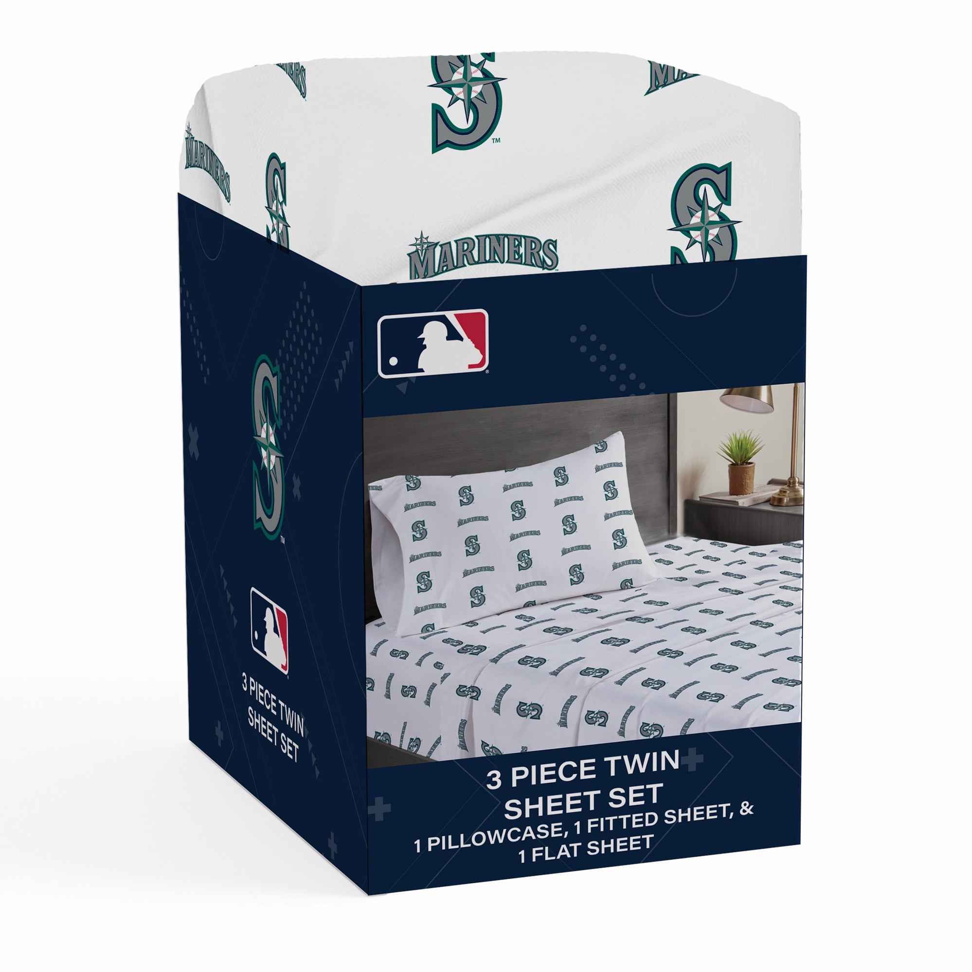 Ensemble de draps trois pièces Pegasus Seattle Mariners pour lit simple