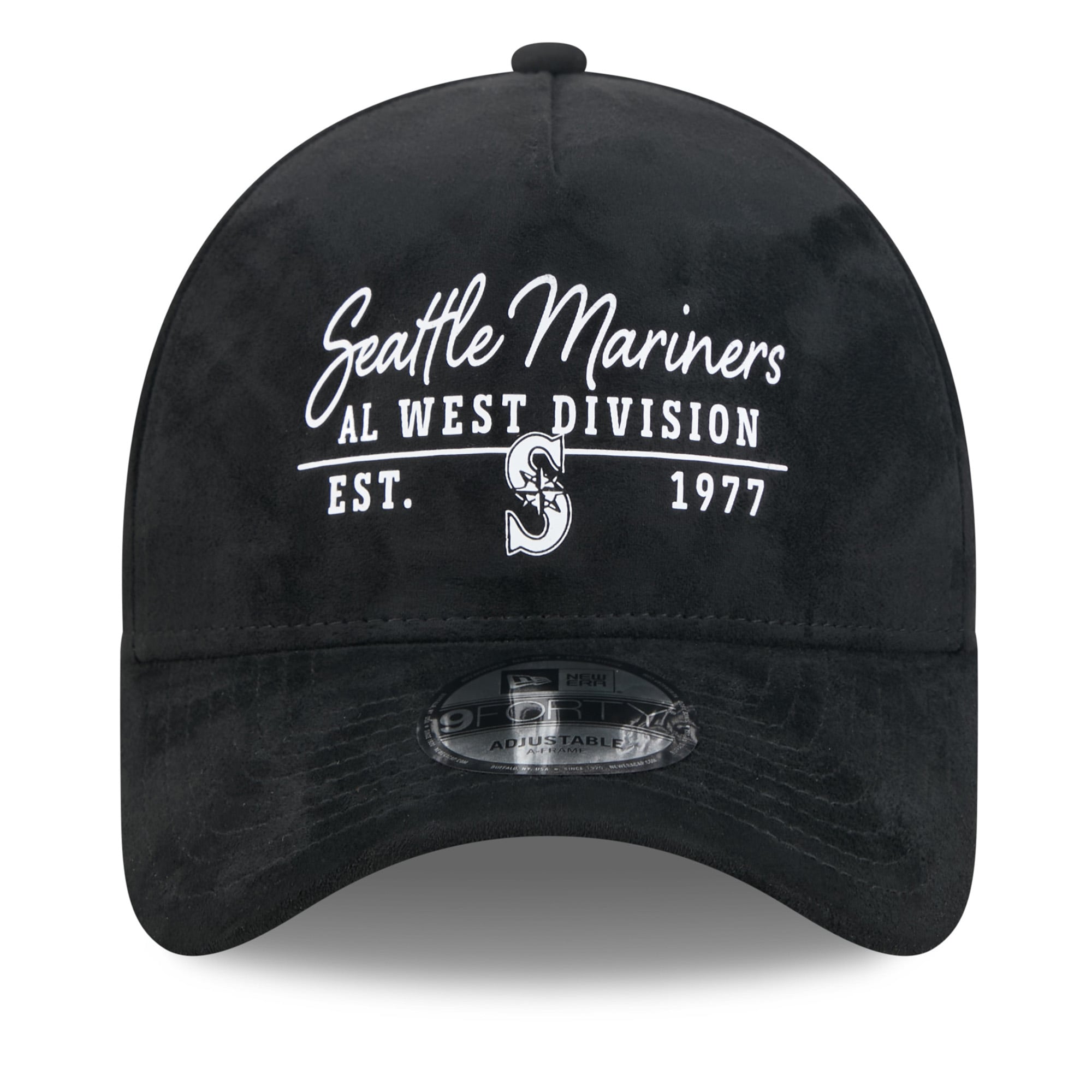 Unisex New Era Black Seattle Mariners Script Text 9FORTY A-Frame Adjustable Hat