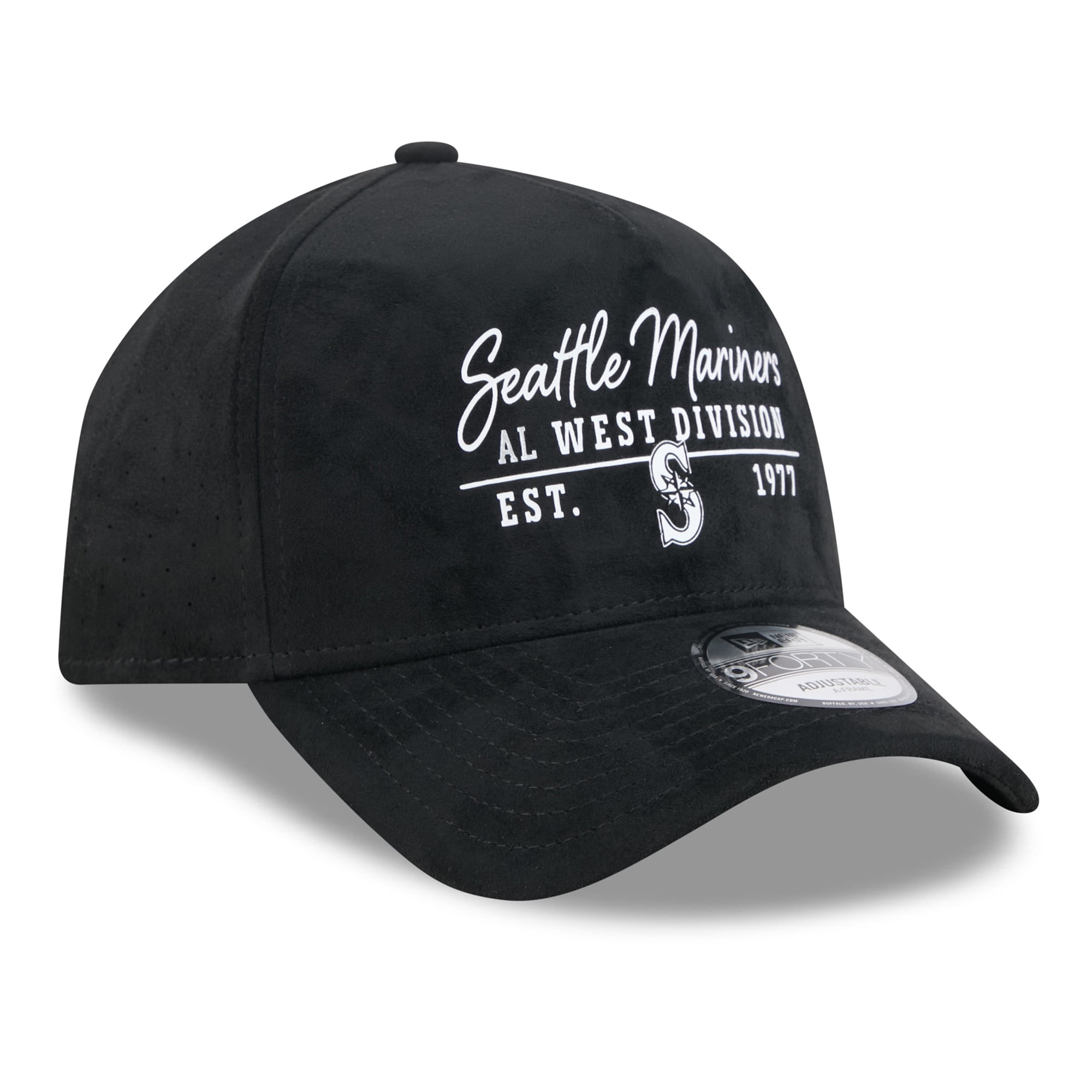 Unisex New Era Black Seattle Mariners Script Text 9FORTY A-Frame Adjustable Hat