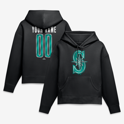 Seattle Mariners Women's Metallic Mascot Personalized Name & Number Hoodie - Black