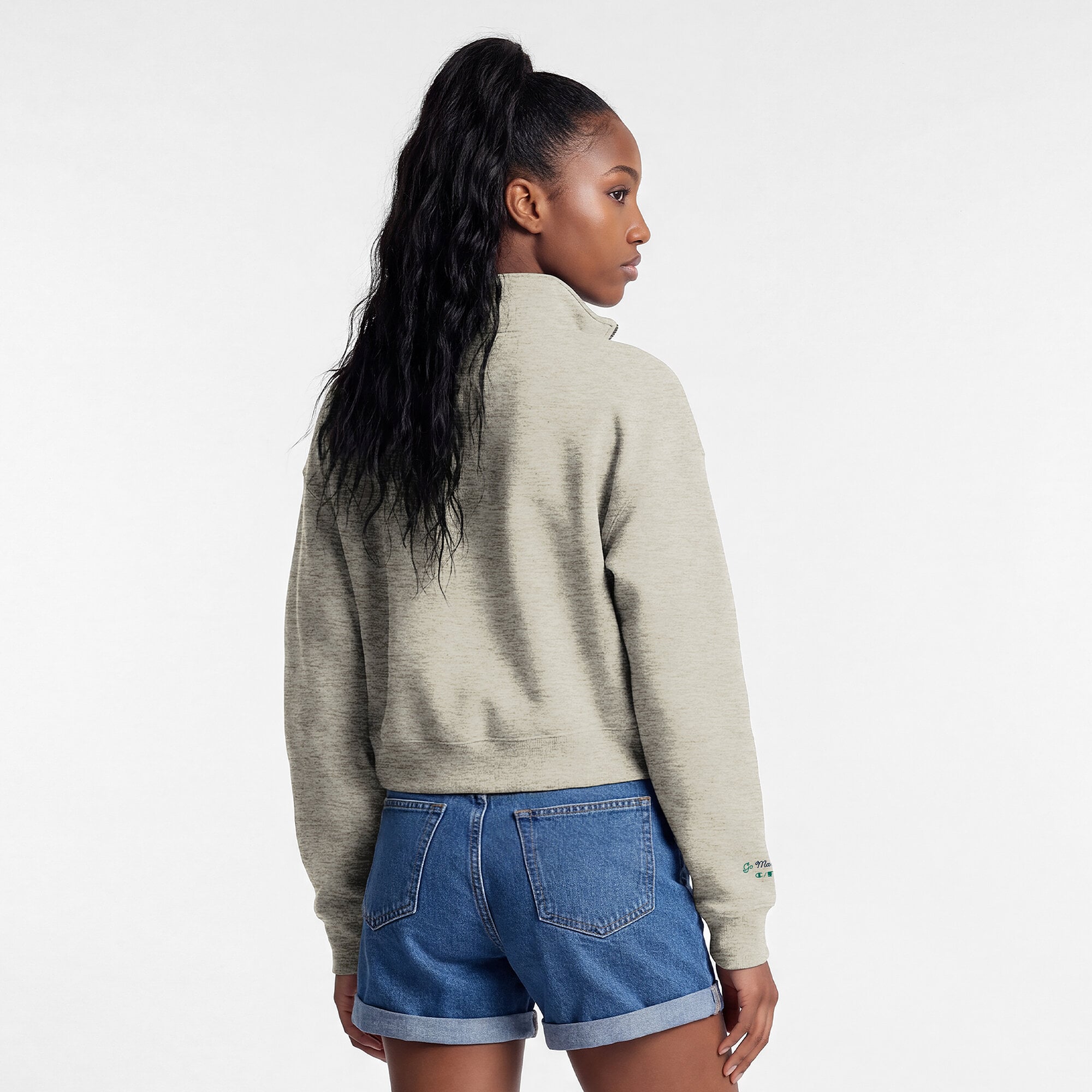 Pull court à col zippé Champion crème Seattle Mariners Triumph en polaire tri-blend pour femme