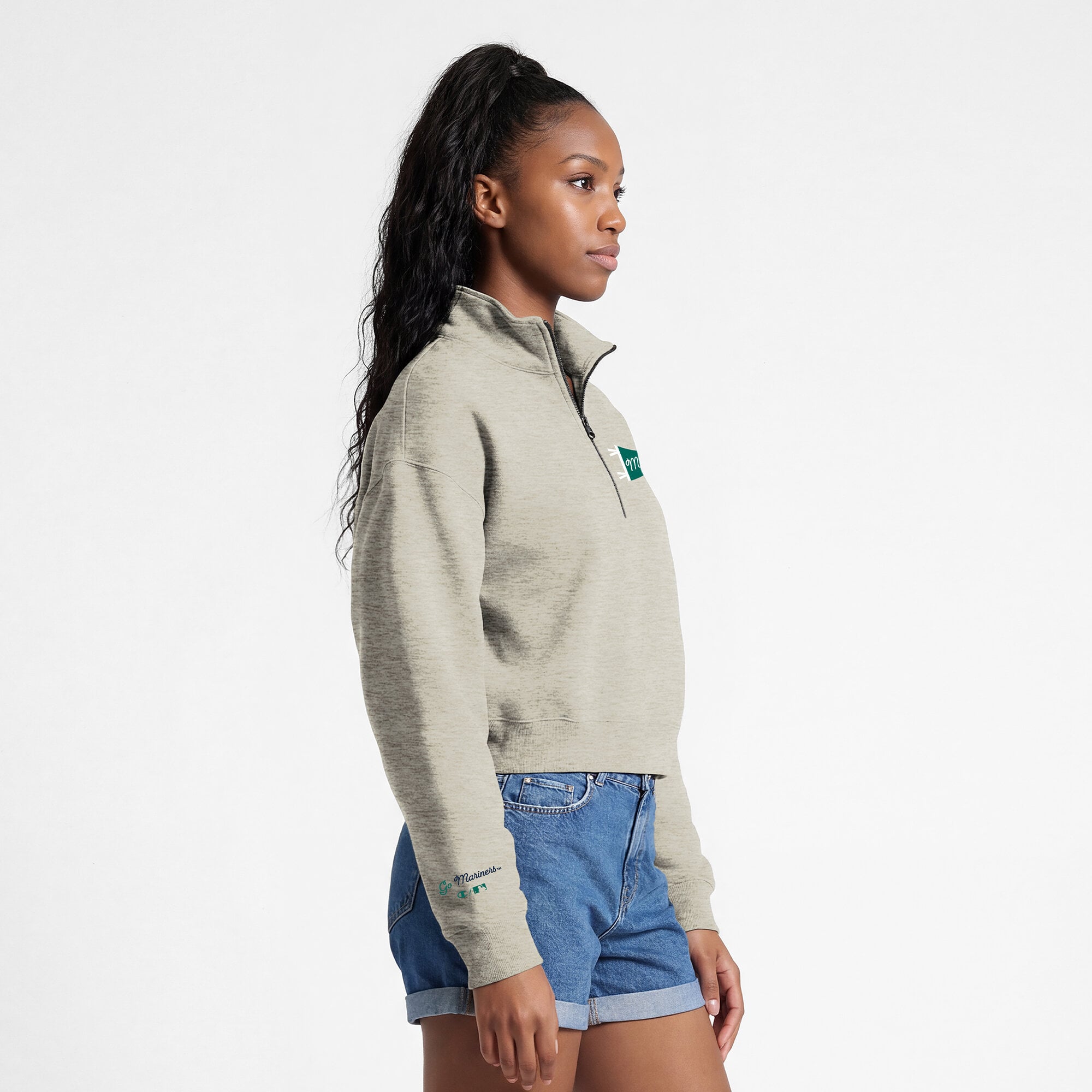 Pull court à col zippé Champion crème Seattle Mariners Triumph en polaire tri-blend pour femme