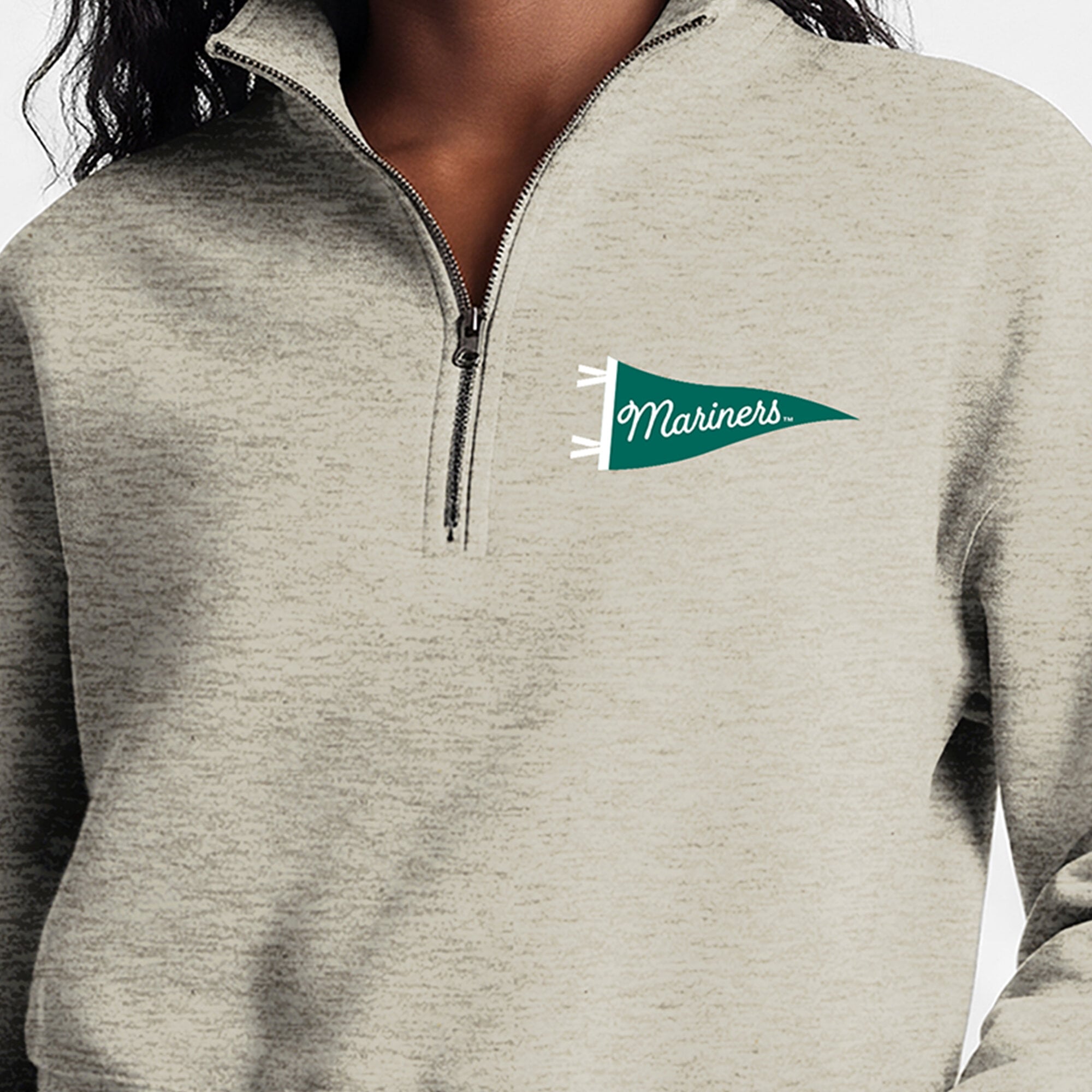 Pull court à col zippé Champion crème Seattle Mariners Triumph en polaire tri-blend pour femme