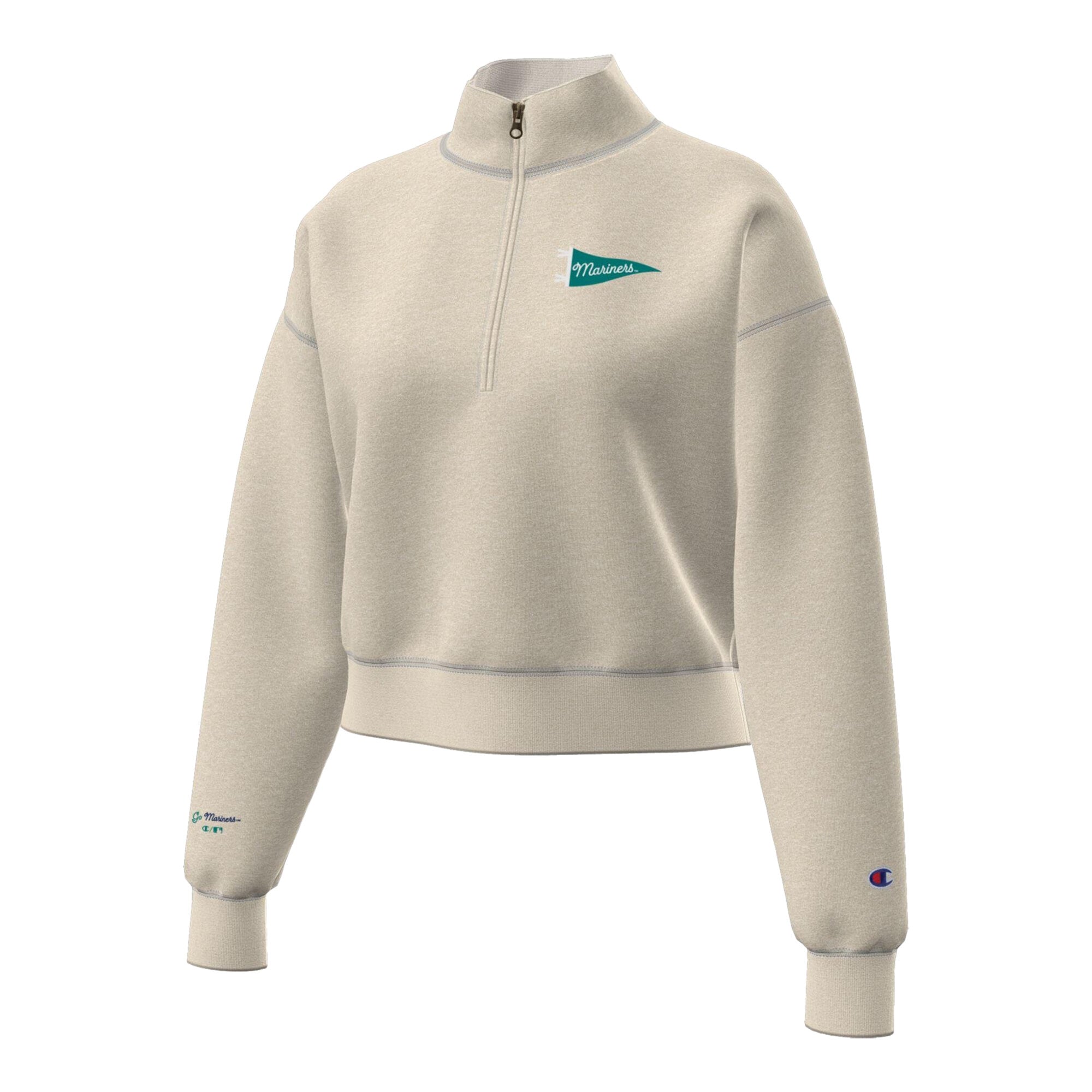 Pull court à col zippé Champion crème Seattle Mariners Triumph en polaire tri-blend pour femme