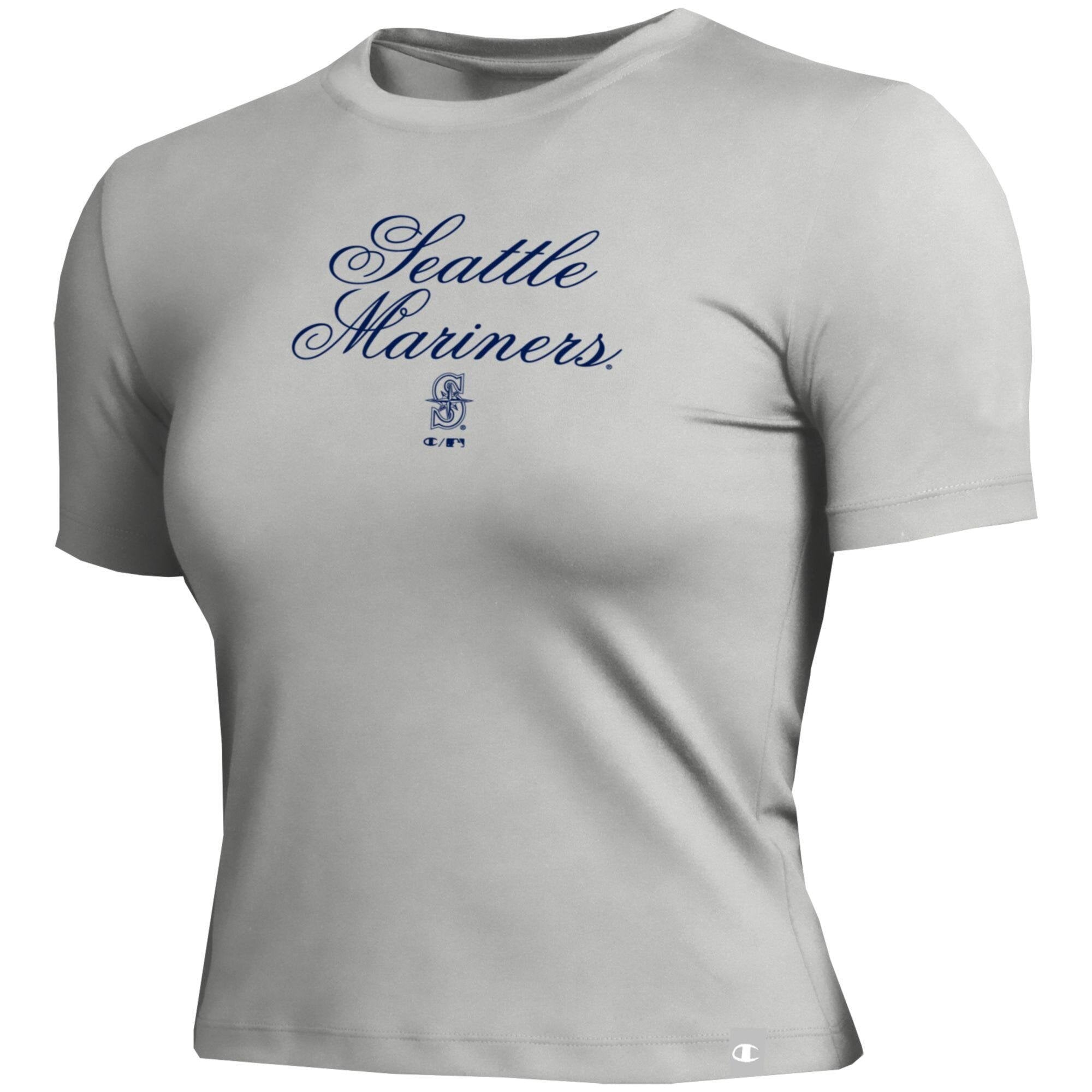 T-shirt court ajusté doux au toucher Champion pour femme, gris Seattle Mariners