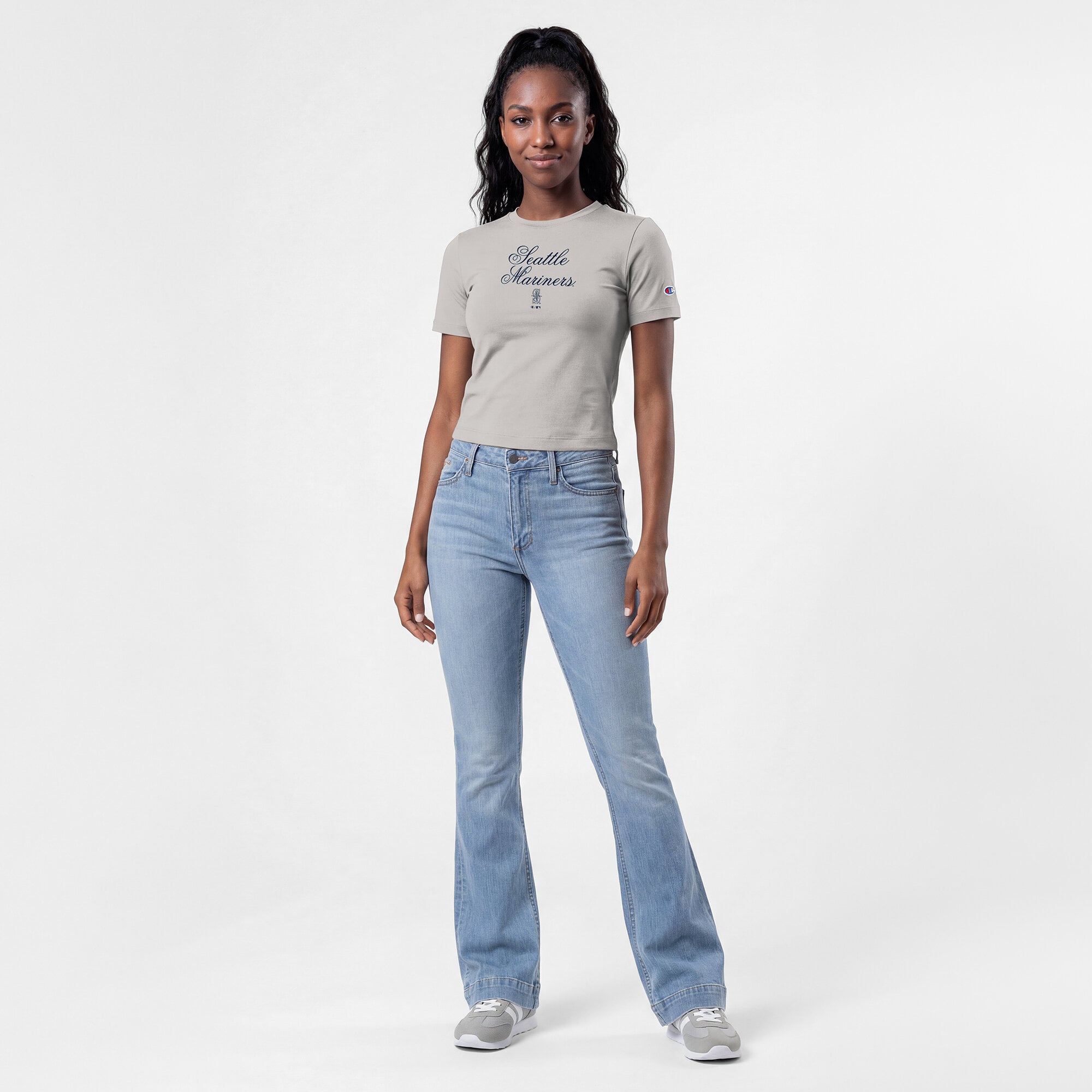 T-shirt court ajusté doux au toucher Champion pour femme, gris Seattle Mariners