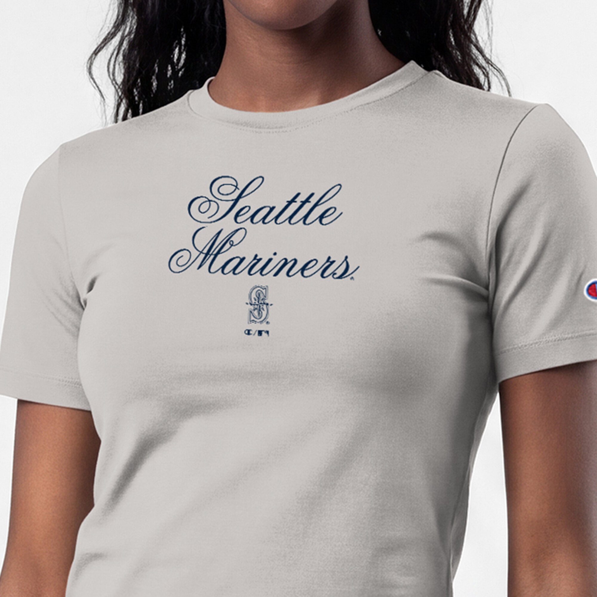 T-shirt court ajusté doux au toucher Champion pour femme, gris Seattle Mariners