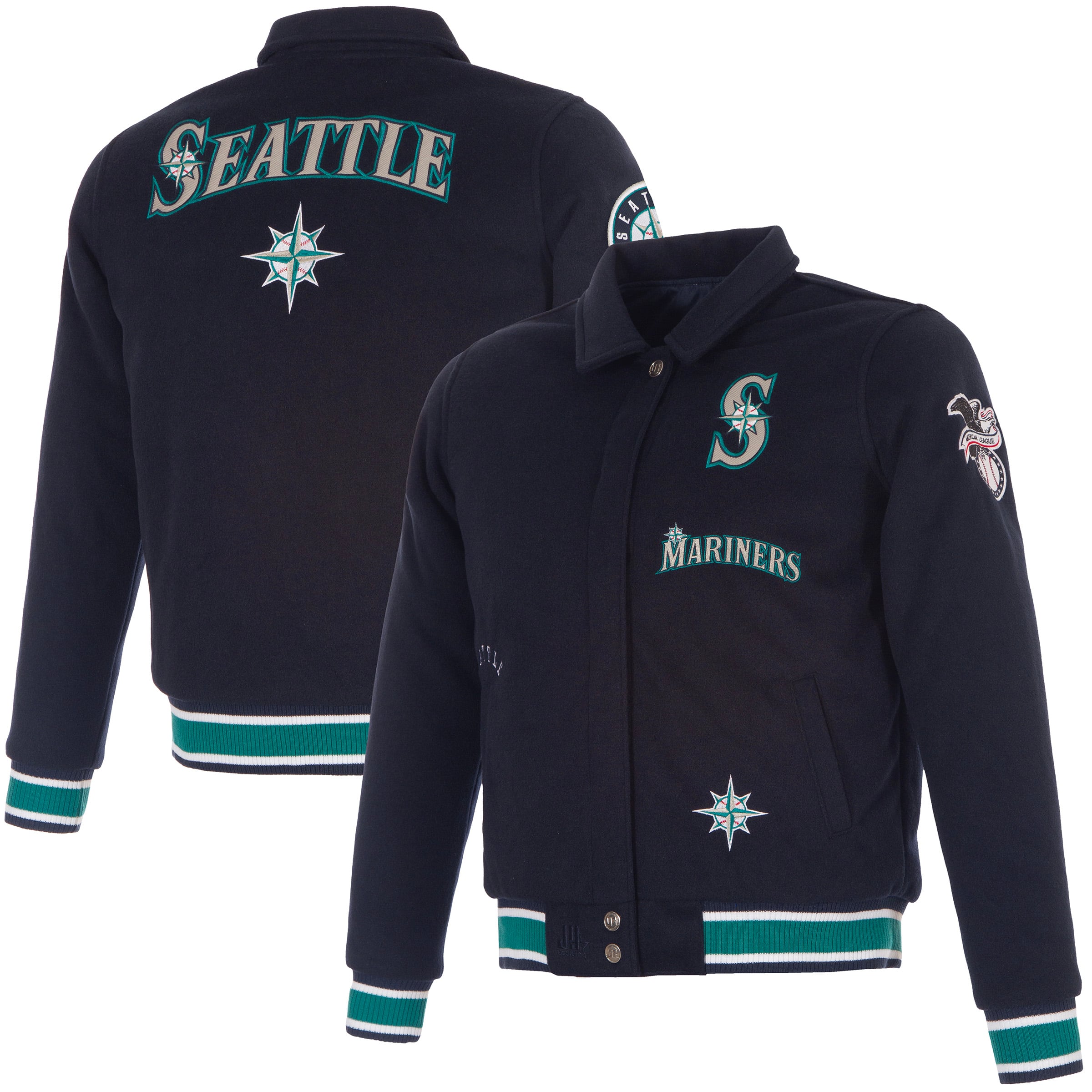 Veste réversible en laine à boutons-pression pour femme JH Design Seattle Mariners, bleu marine