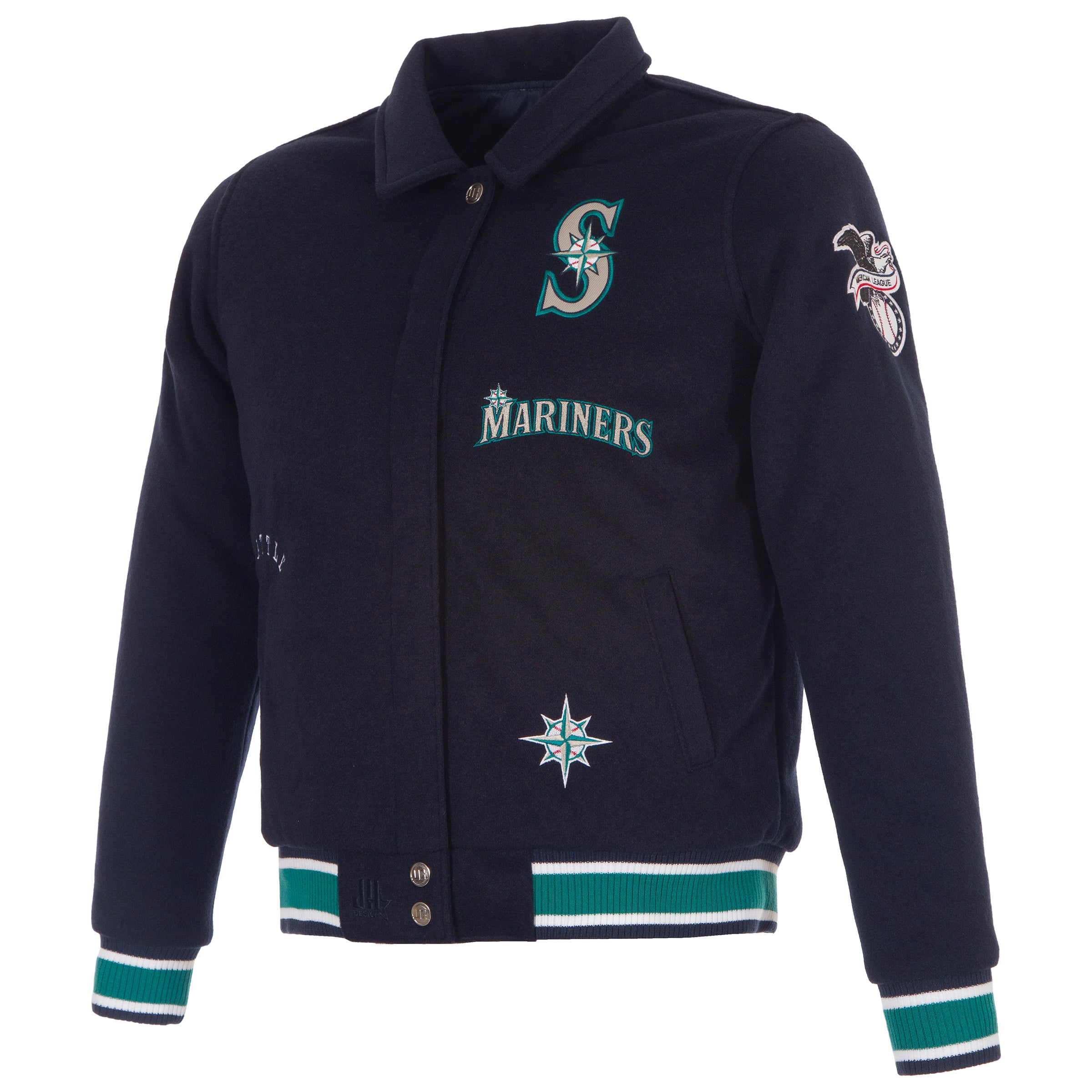 Veste réversible en laine à boutons-pression pour femme JH Design Seattle Mariners, bleu marine
