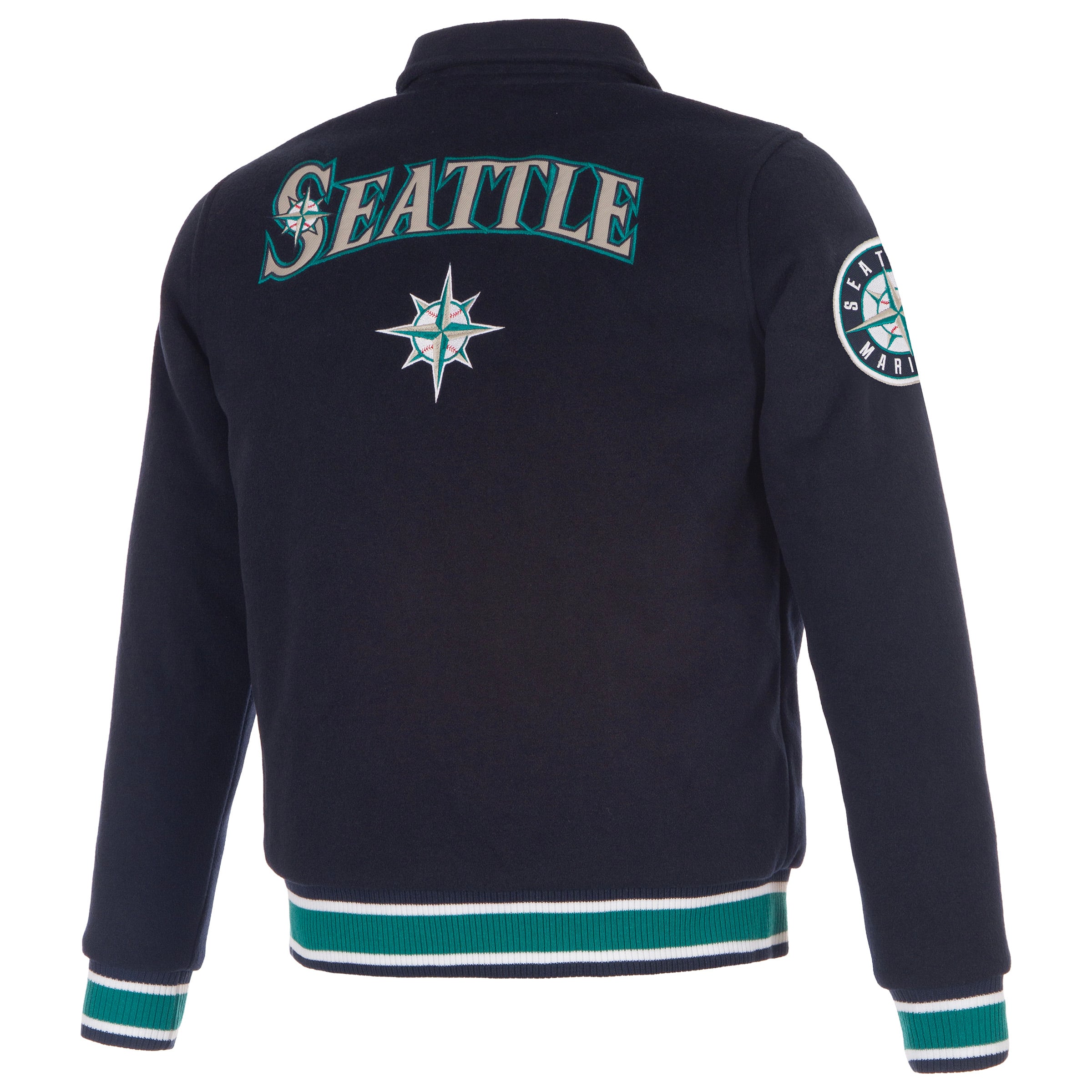 Veste réversible en laine à boutons-pression pour femme JH Design Seattle Mariners, bleu marine