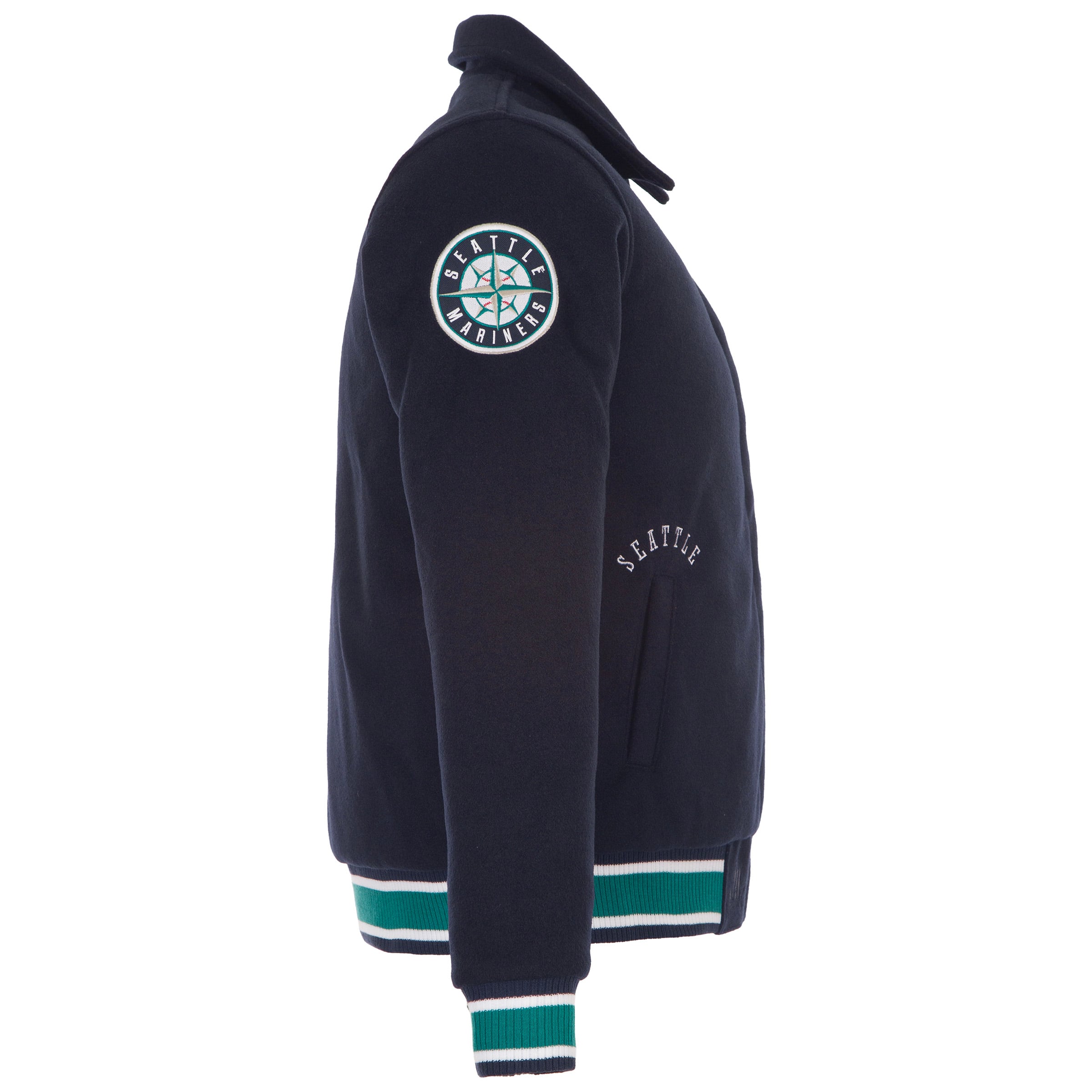 Veste réversible en laine à boutons-pression pour femme JH Design Seattle Mariners, bleu marine