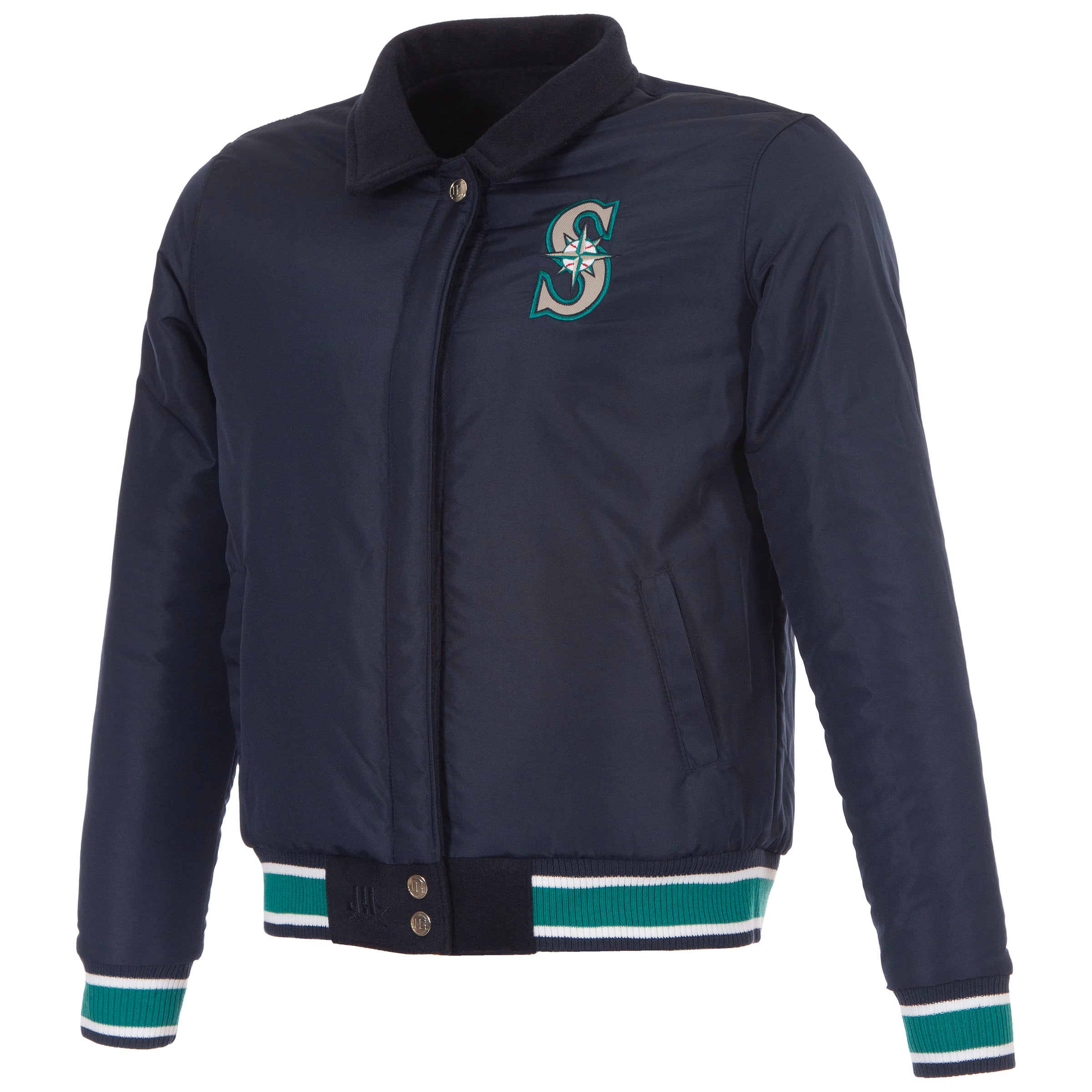 Veste réversible en laine à boutons-pression pour femme JH Design Seattle Mariners, bleu marine