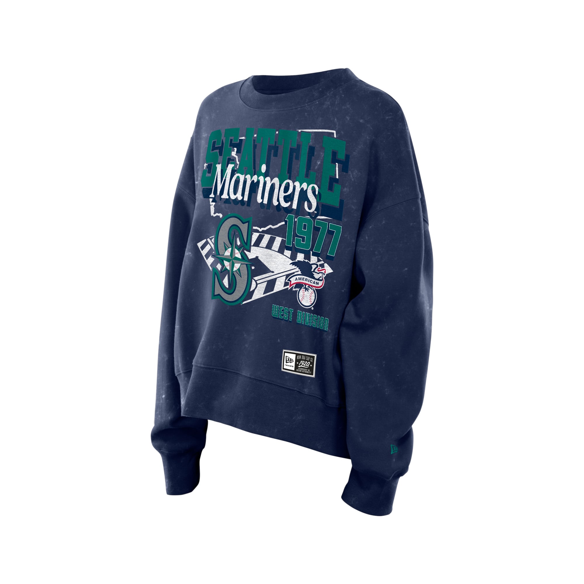 Women's New Era Navy Seattle Mariners Throwback Mineral Wash Boxy Sweatshirt