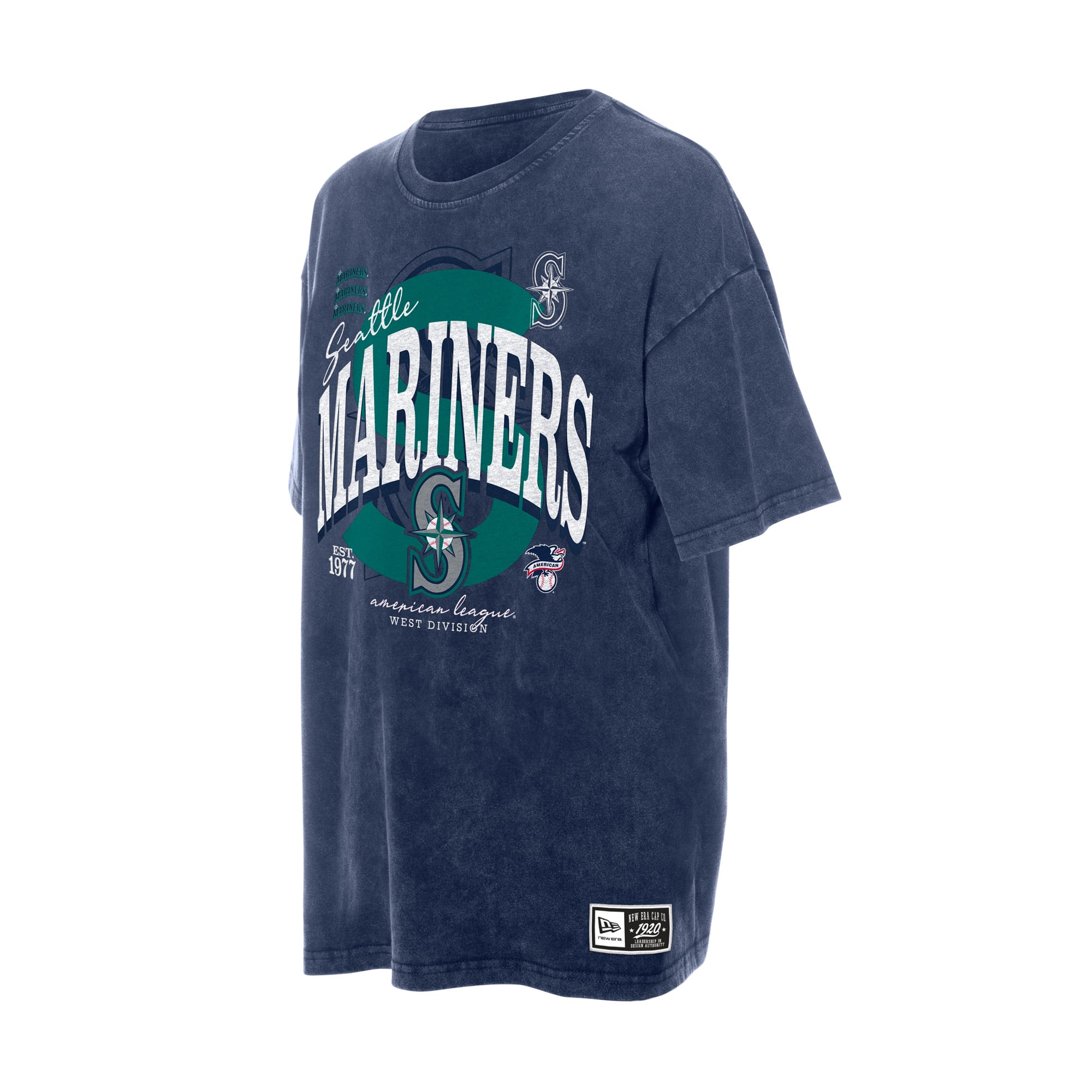 Women's New Era Navy Seattle Mariners Throwback Mineral Wash Boyfriend T-Shirt