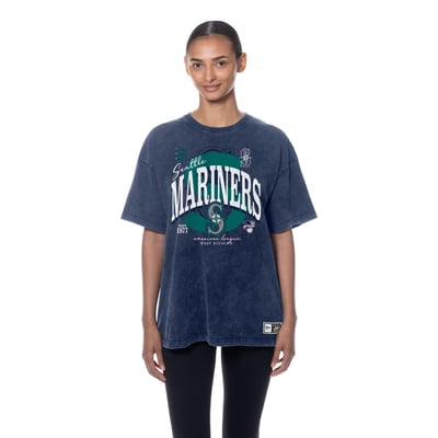 Seattle Mariners New Era Women's Throwback Mineral Wash Boyfriend T-Shirt - Navy