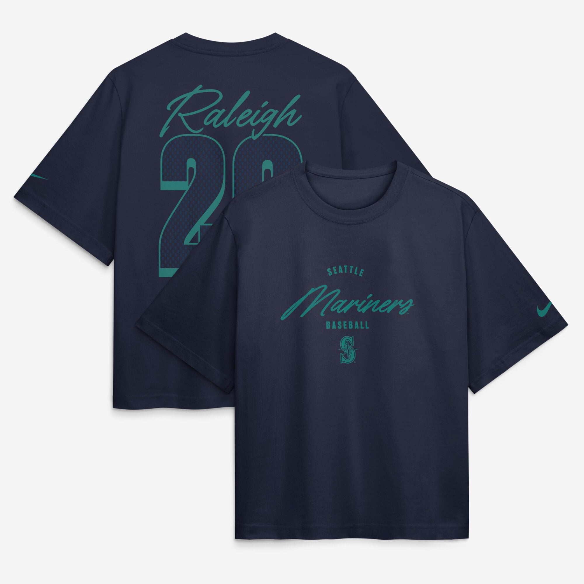 T-shirt Nike Cal Raleigh bleu marine Seattle Mariners Premium Essentials pour femme, coupe carrée, nom et numéro