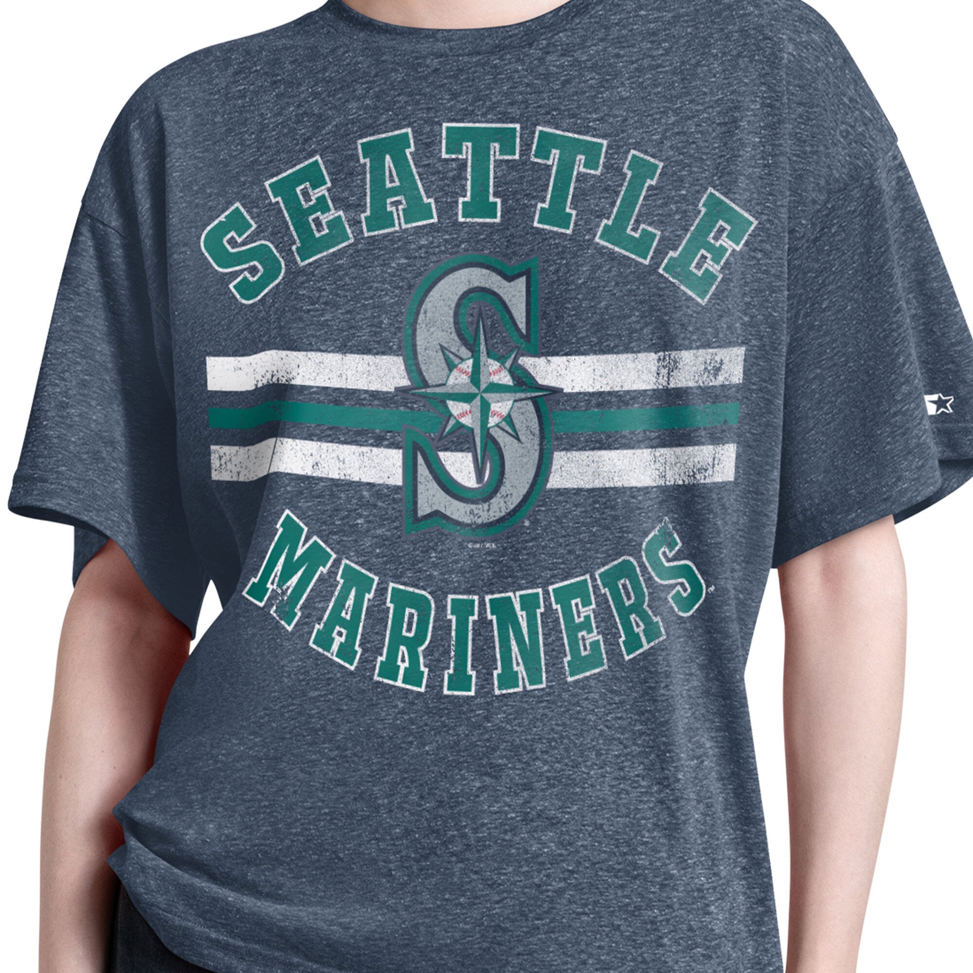 T-shirt Starter Navy Seattle Mariners pour femme, coupe boyfriend, mélange de trois matières