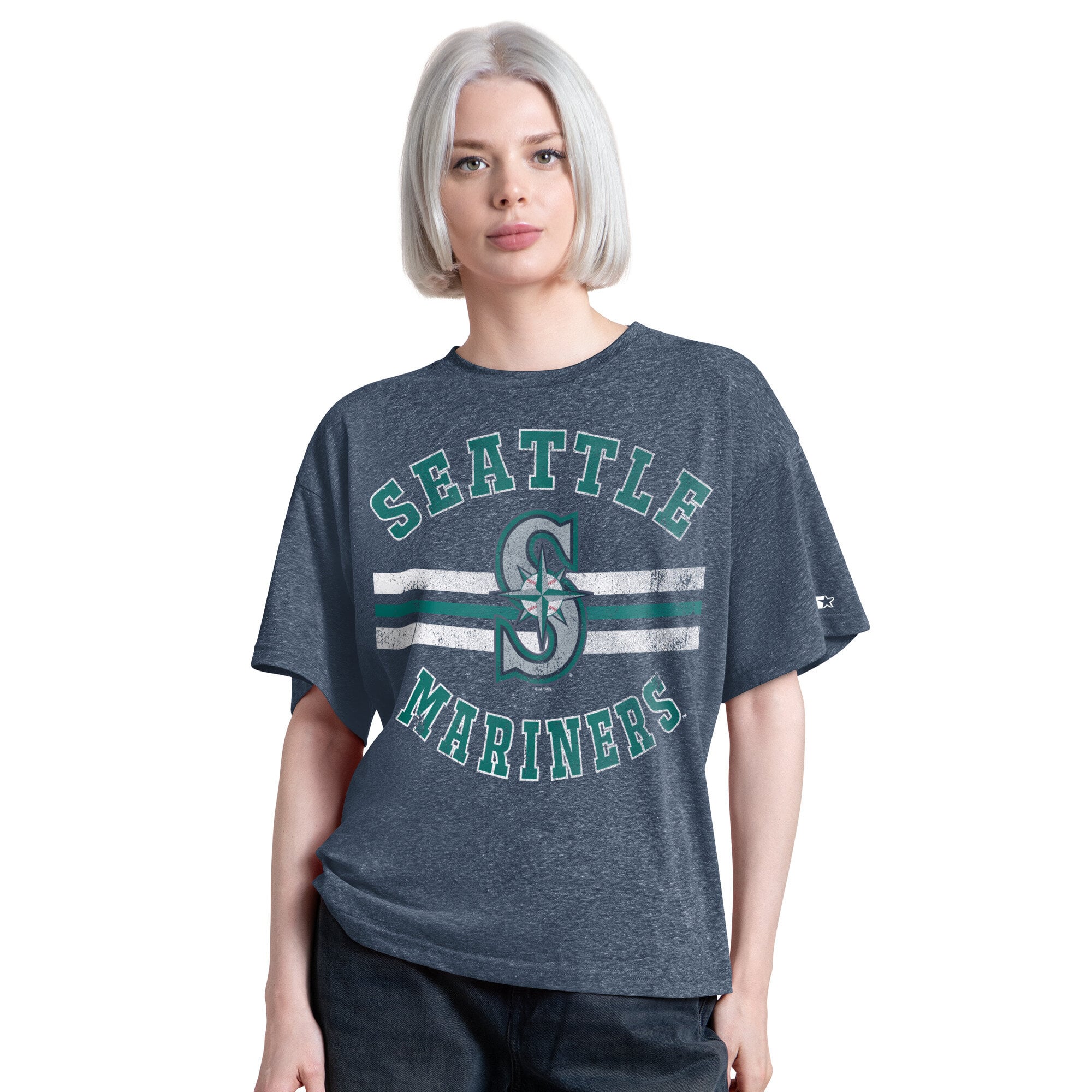 T-shirt Starter Navy Seattle Mariners pour femme, coupe boyfriend, mélange de trois matières