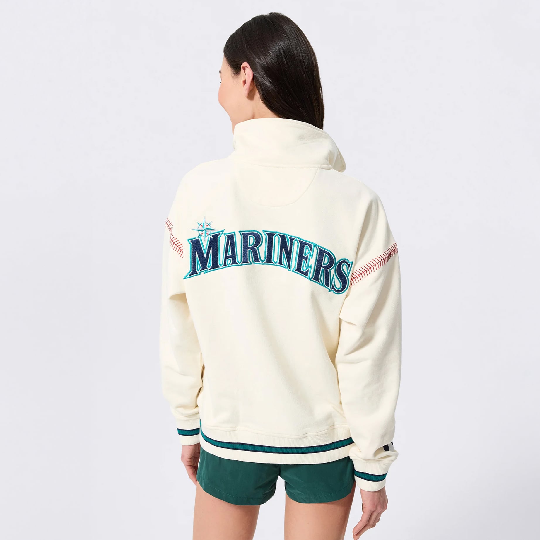 Women's Terez  Navy Seattle Mariners Baseball Stitch Quarter-Zip Pullover