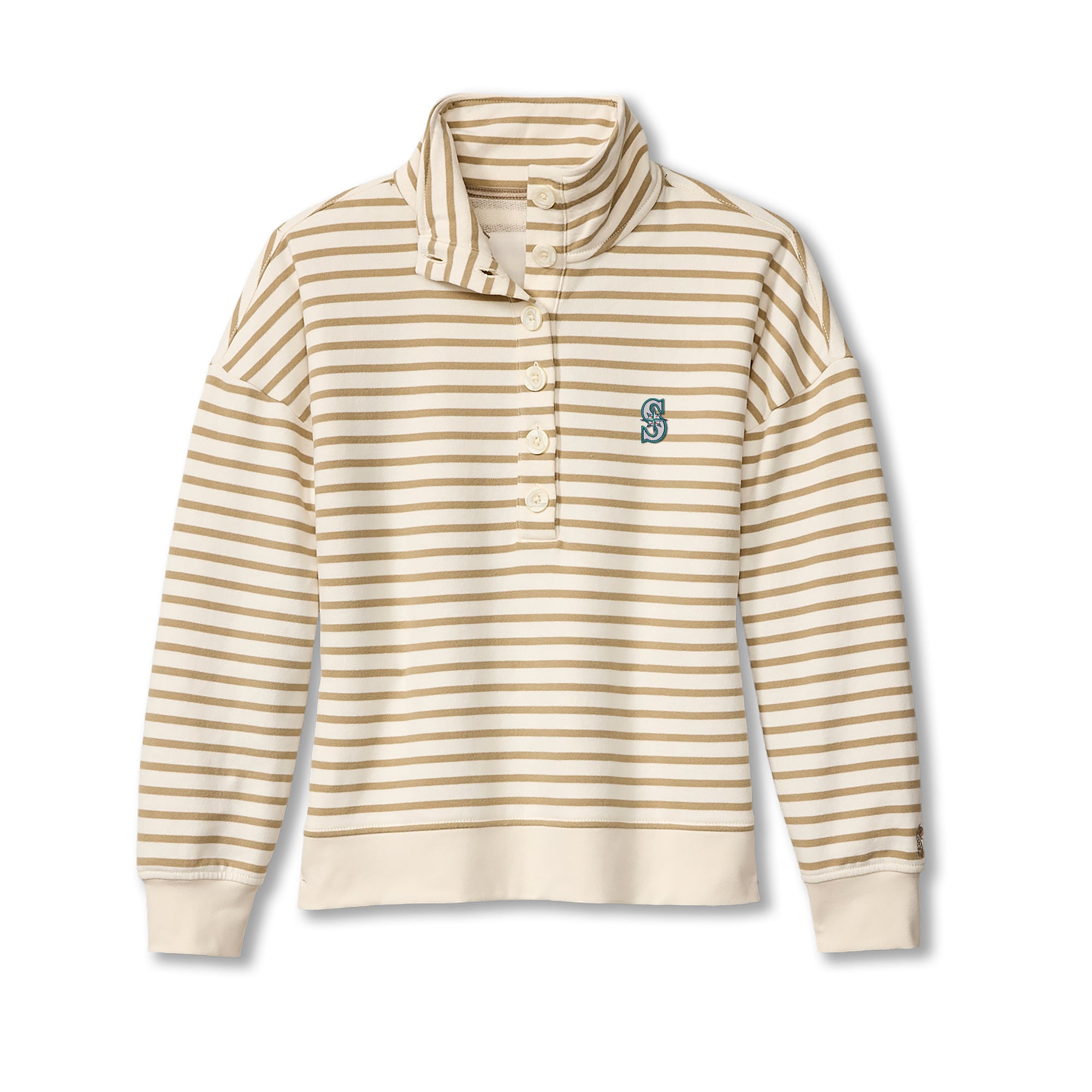 Women's Tommy Bahama  White Seattle Mariners Marina Del Mar Stripe Mock Neck Sweatshirt