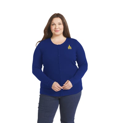 Seattle Mariners WEAR by Erin Andrews Women's Plus-Size Rib-Knit Button-Down Sweater - Navy
