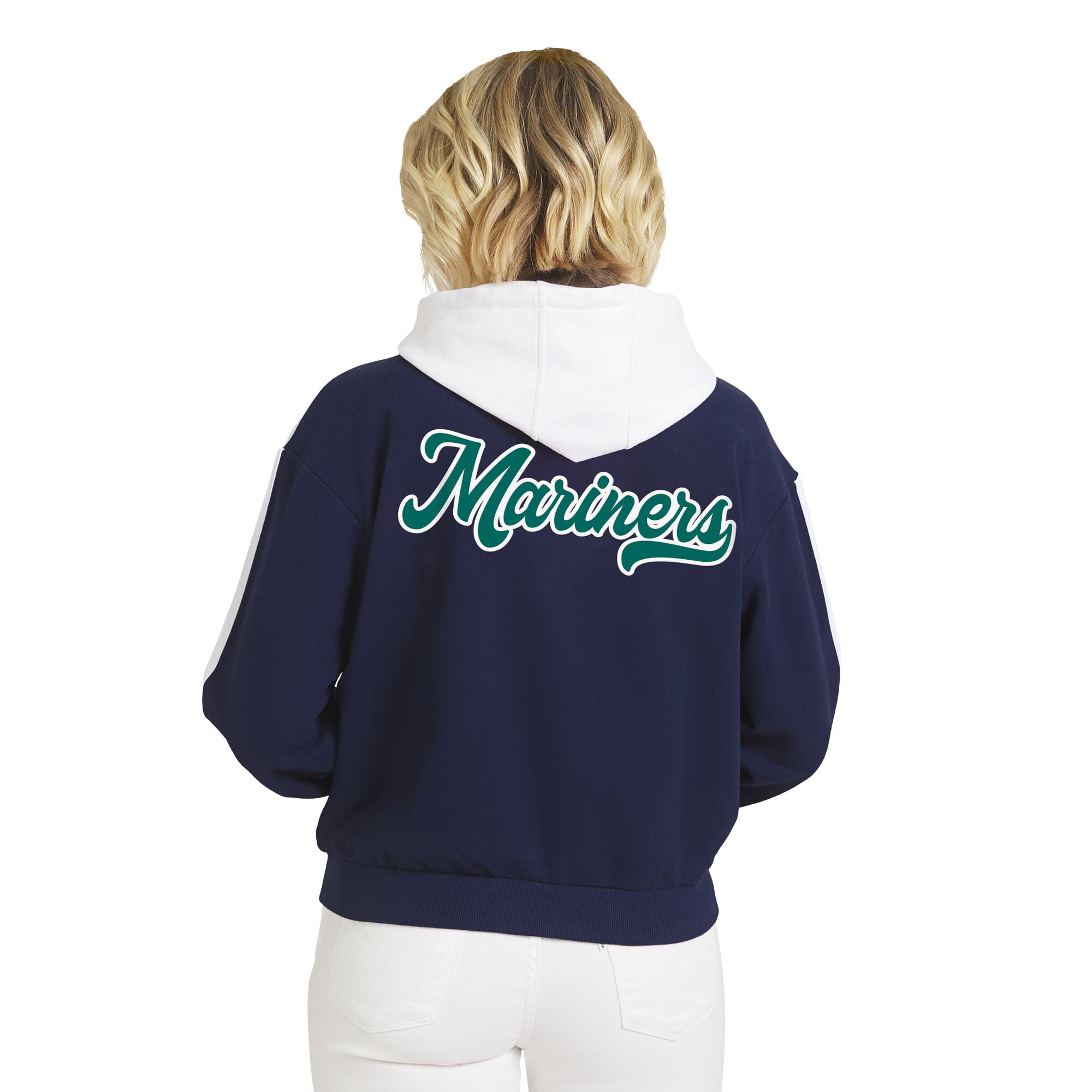 Sweat à capuche zippé WEAR by Erin Andrews pour femme, bleu marine et blanc