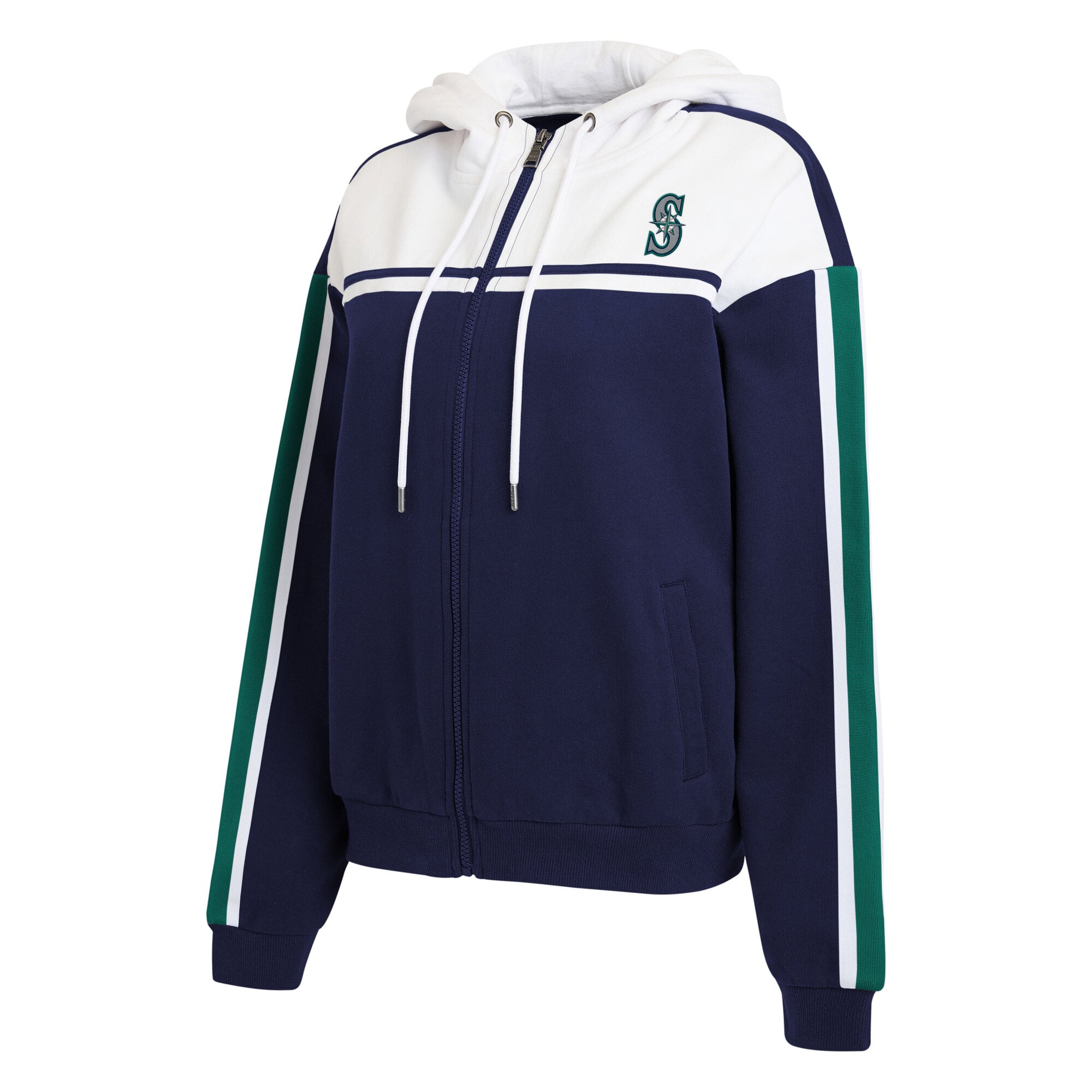 Sweat à capuche zippé WEAR by Erin Andrews pour femme, bleu marine et blanc