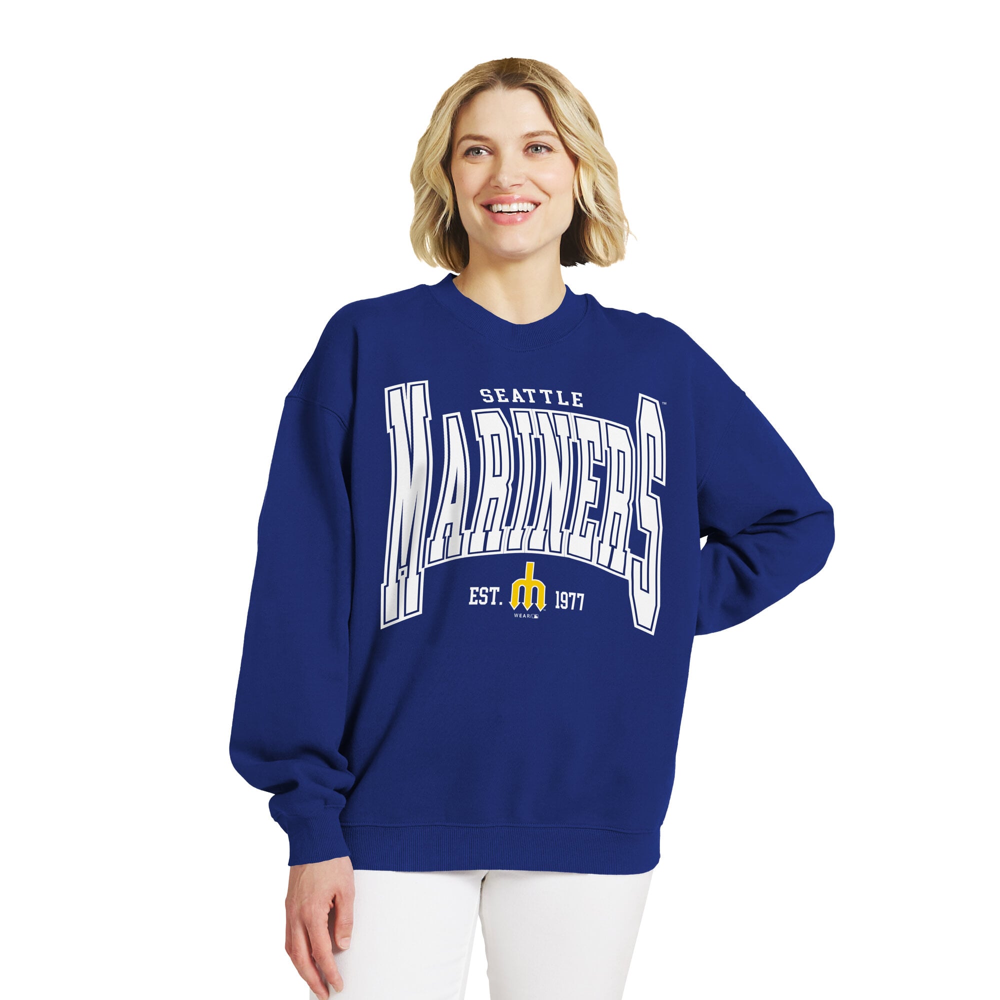 Sweat-shirt polaire oversize des Royal Seattle Mariners pour femmes, par Erin Andrews (WEAR by Andrews).