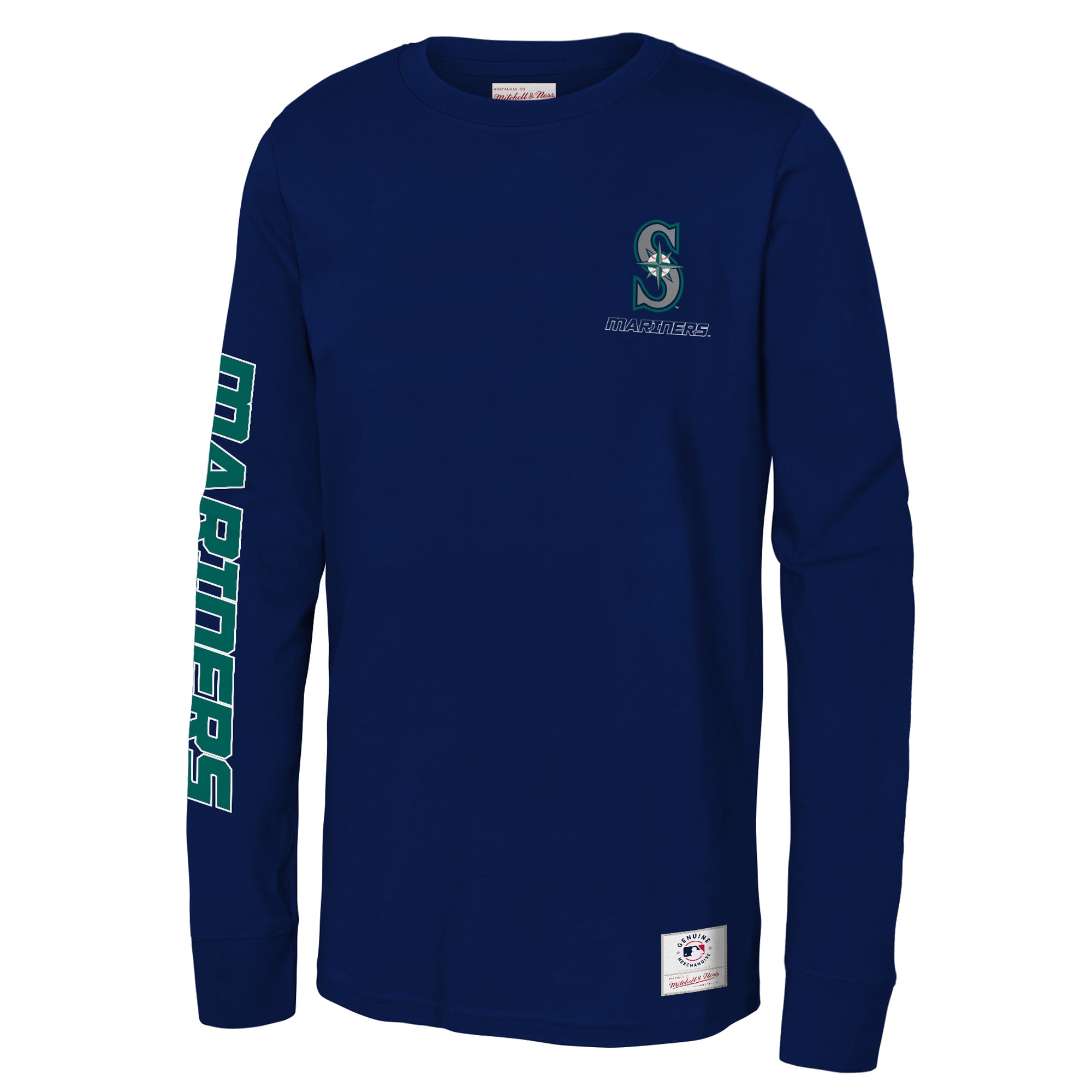 T-shirt à manches longues Mitchell & Ness Triple Play Seattle Mariners bleu marine pour enfant
