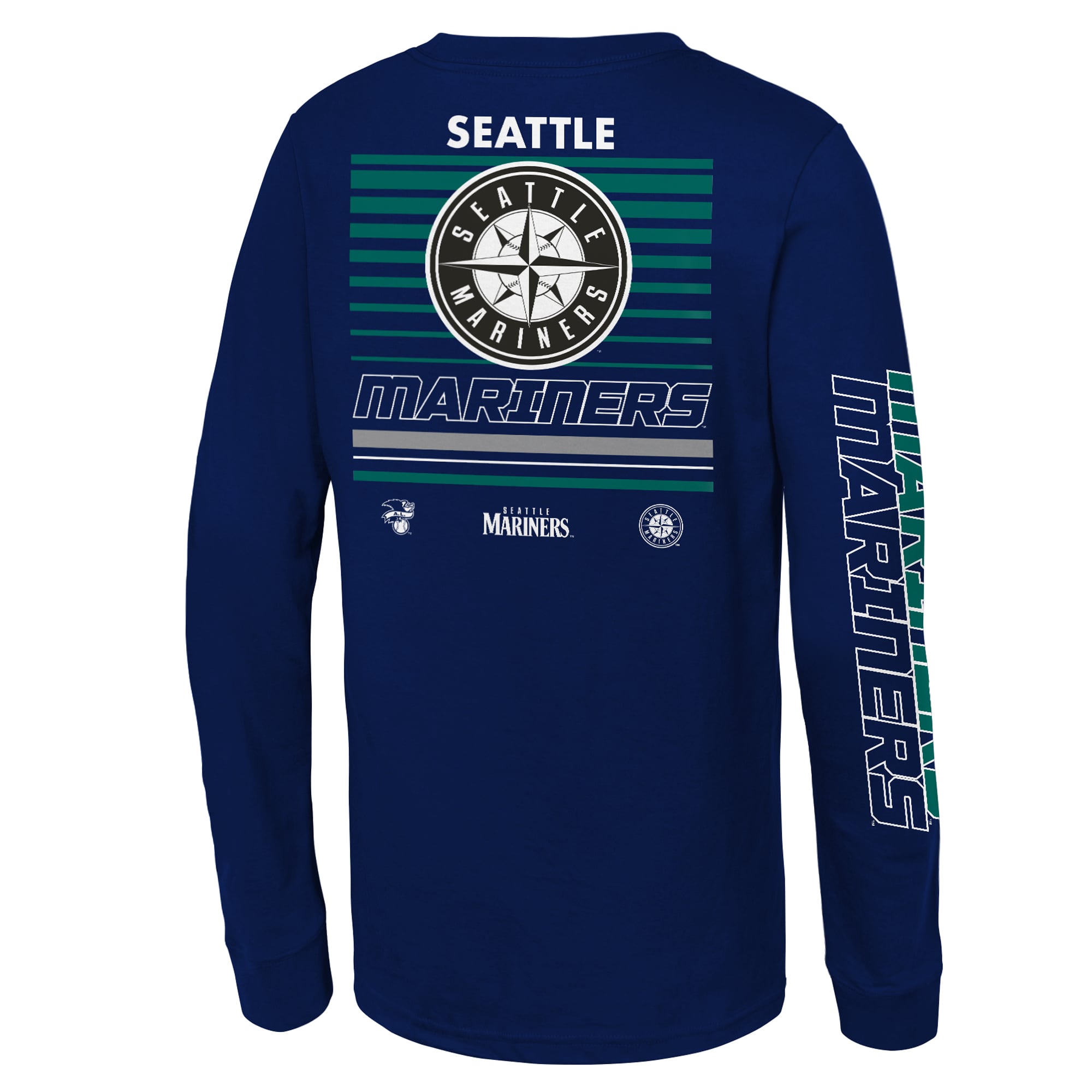 T-shirt à manches longues Mitchell & Ness Triple Play Seattle Mariners bleu marine pour enfant