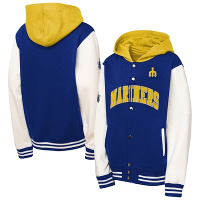 Seattle Mariners Mitchell & Ness Youth Court Side Fleece Full-Snap Hooded Jacket - Royal
