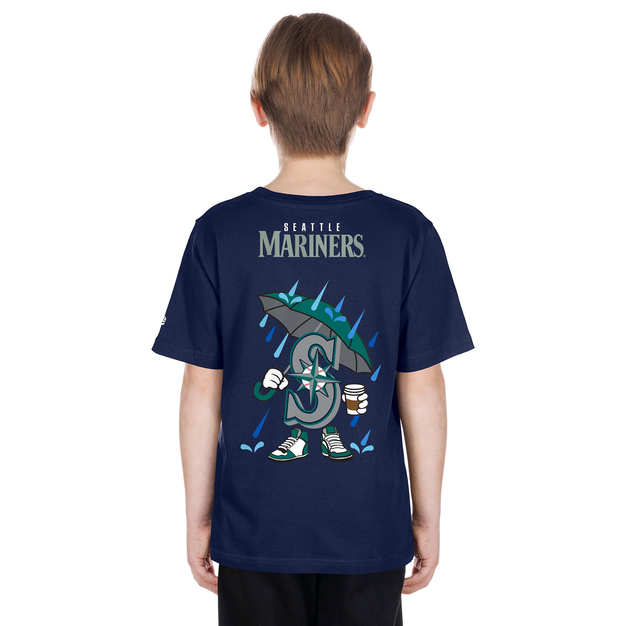 Youth New Era Navy Seattle Mariners Cartoon Logo T-Shirt