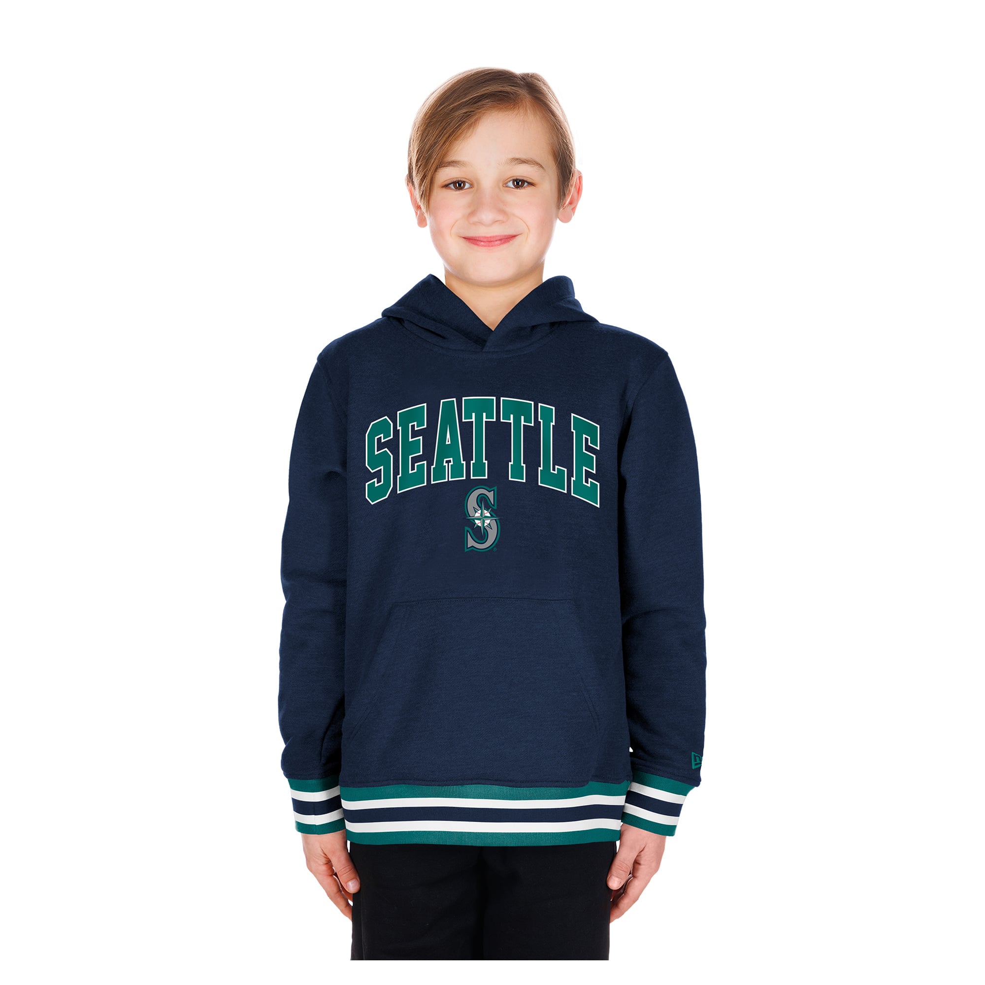 Youth New Era Navy Seattle Mariners Knit Trim Pullover Hoodie