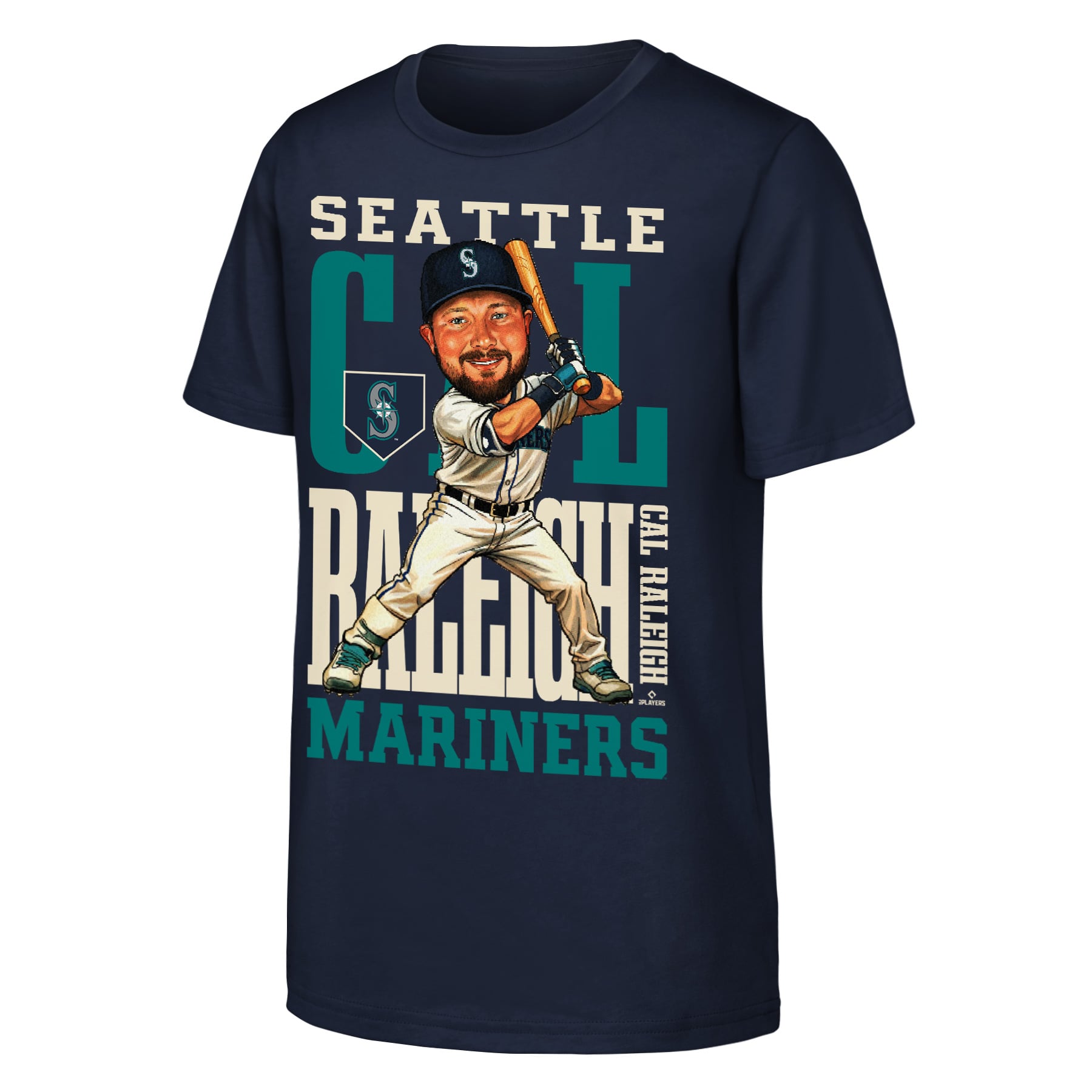 T-shirt Youth Outerstuff Cal Raleigh Navy Seattle Mariners Caricature Clash