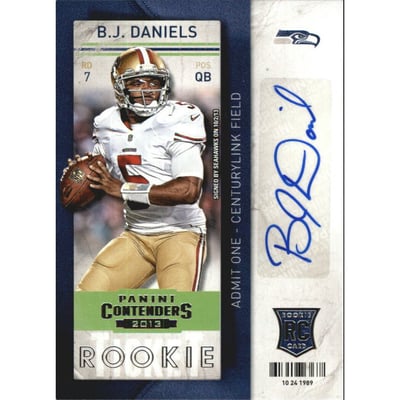 2013 Panini Contenders #109A B.J. Daniels AU RC/(throwing pose)