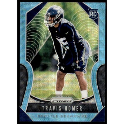 2019 Panini Prizm Prizms Blue Wave #340 Travis Homer