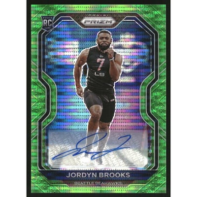 2020 Panini Prizm Rookie Autographs Prizms Neon Green Pulsar #388 Jordyn Brooks