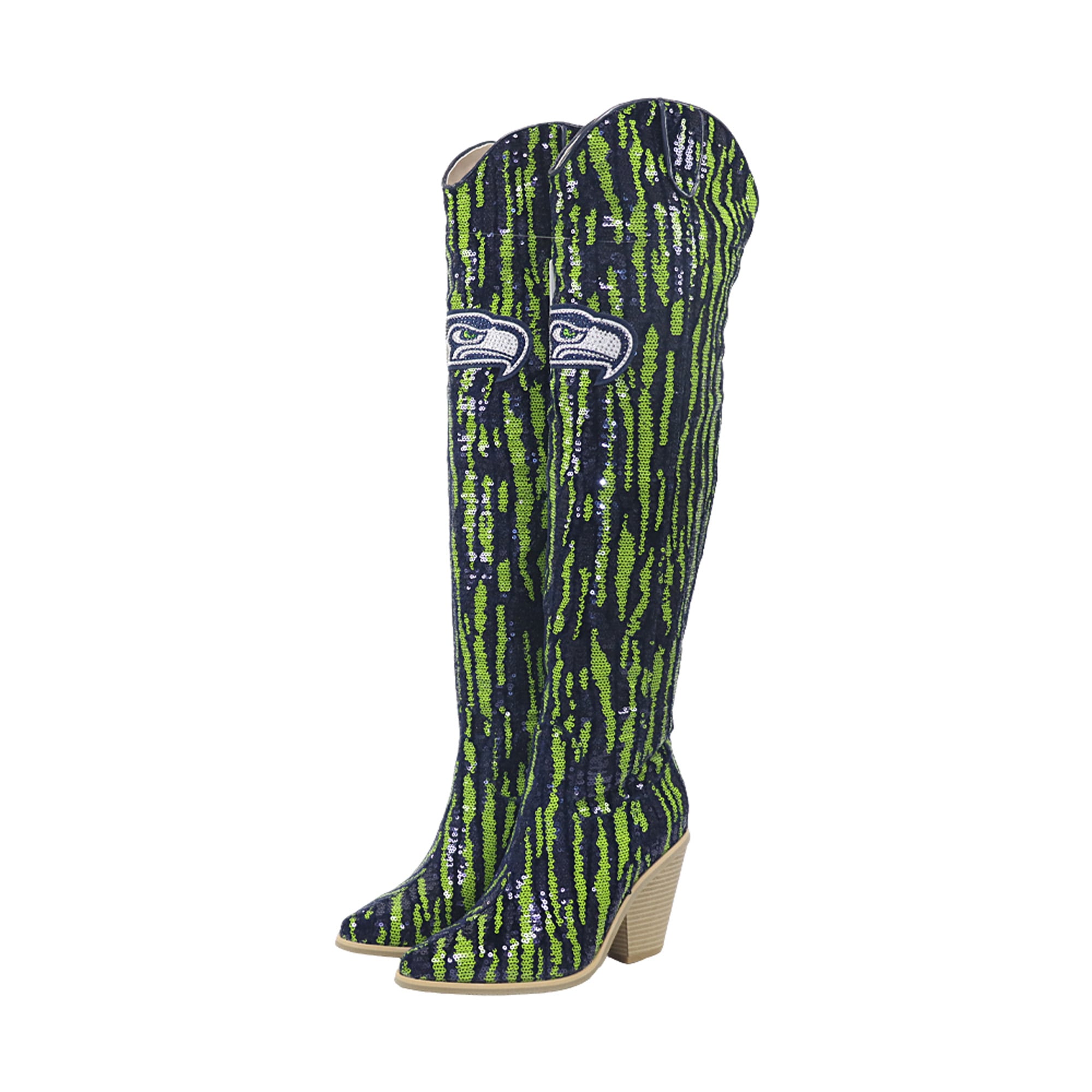 Cuce Seattle Seahawks Over-the-Knee Two-Tone Sequin Boots