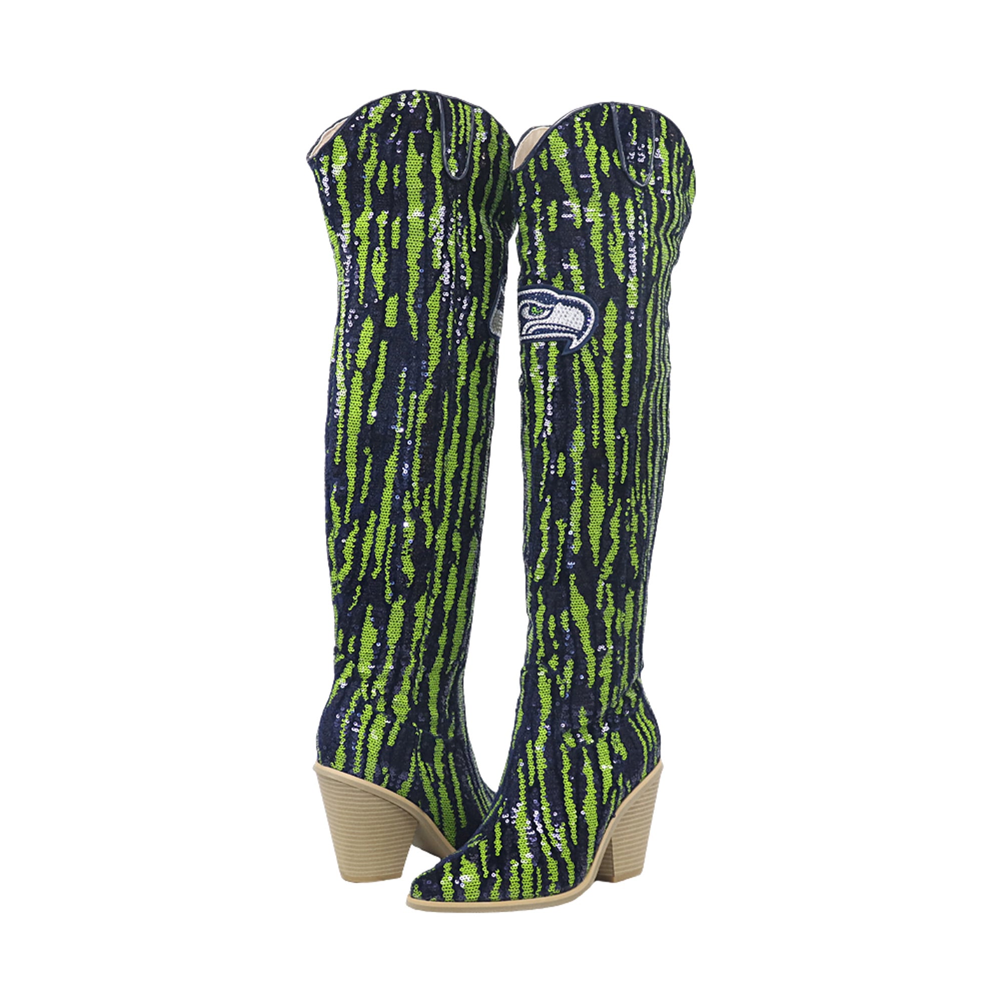 Cuce Seattle Seahawks Over-the-Knee Two-Tone Sequin Boots