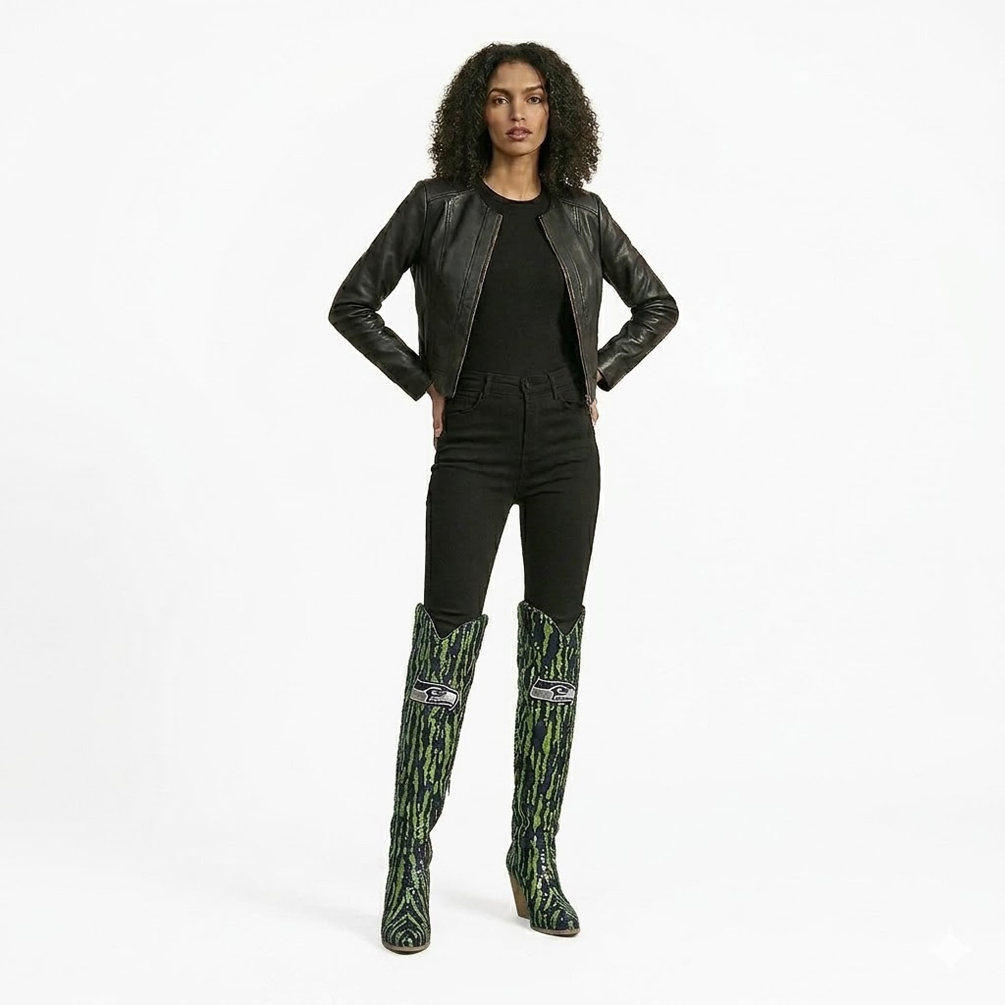 Cuce Seattle Seahawks Over-the-Knee Two-Tone Sequin Boots