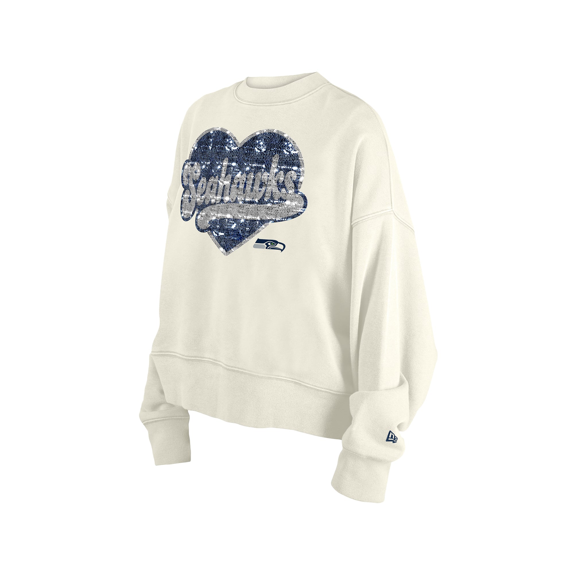 Girls Youth New Era  Light Beige Seattle Seahawks Flip Sequin Crewneck Sweatshirt