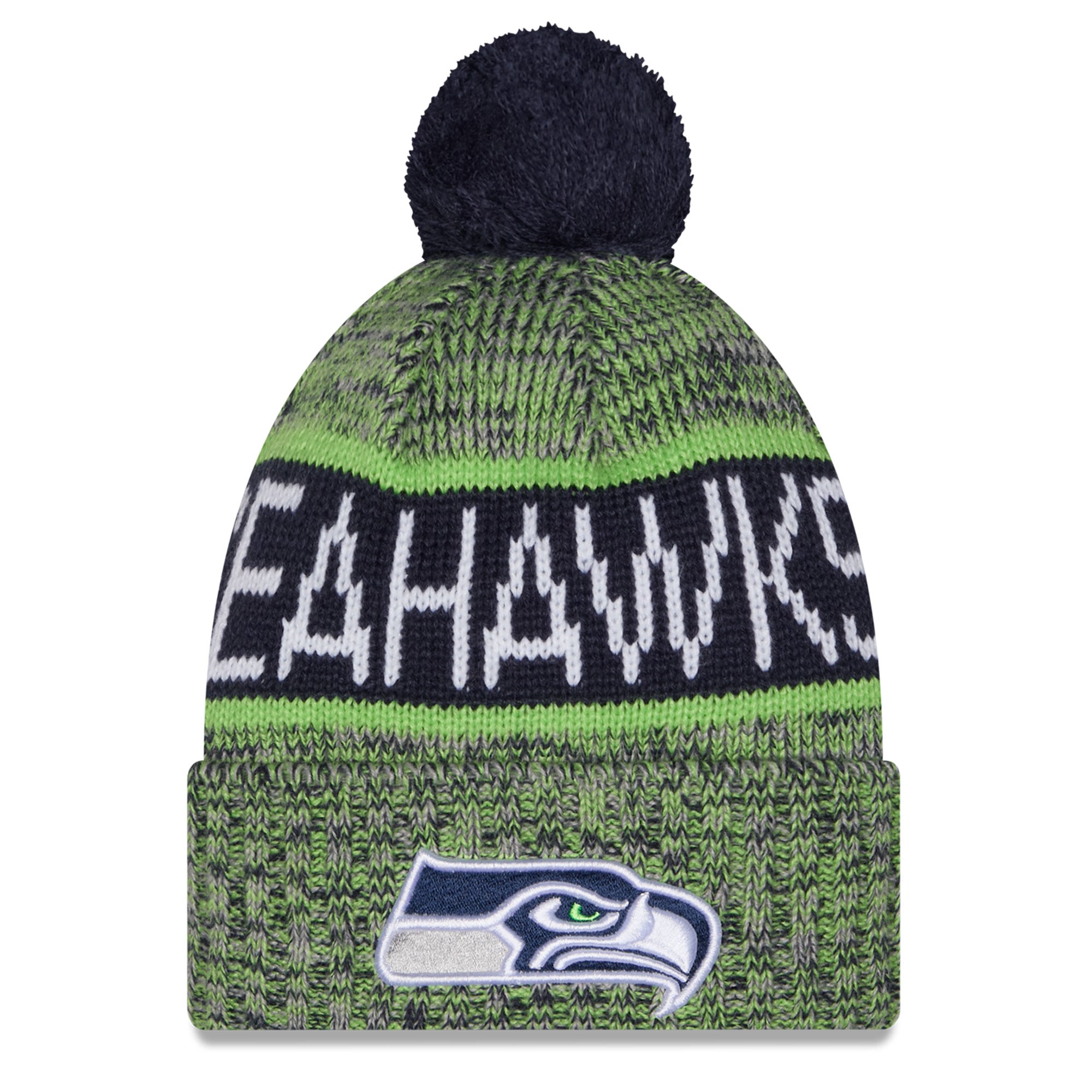 Bonnet à revers tricolore vert fluo Seattle Seahawks pour fille, avec pompon