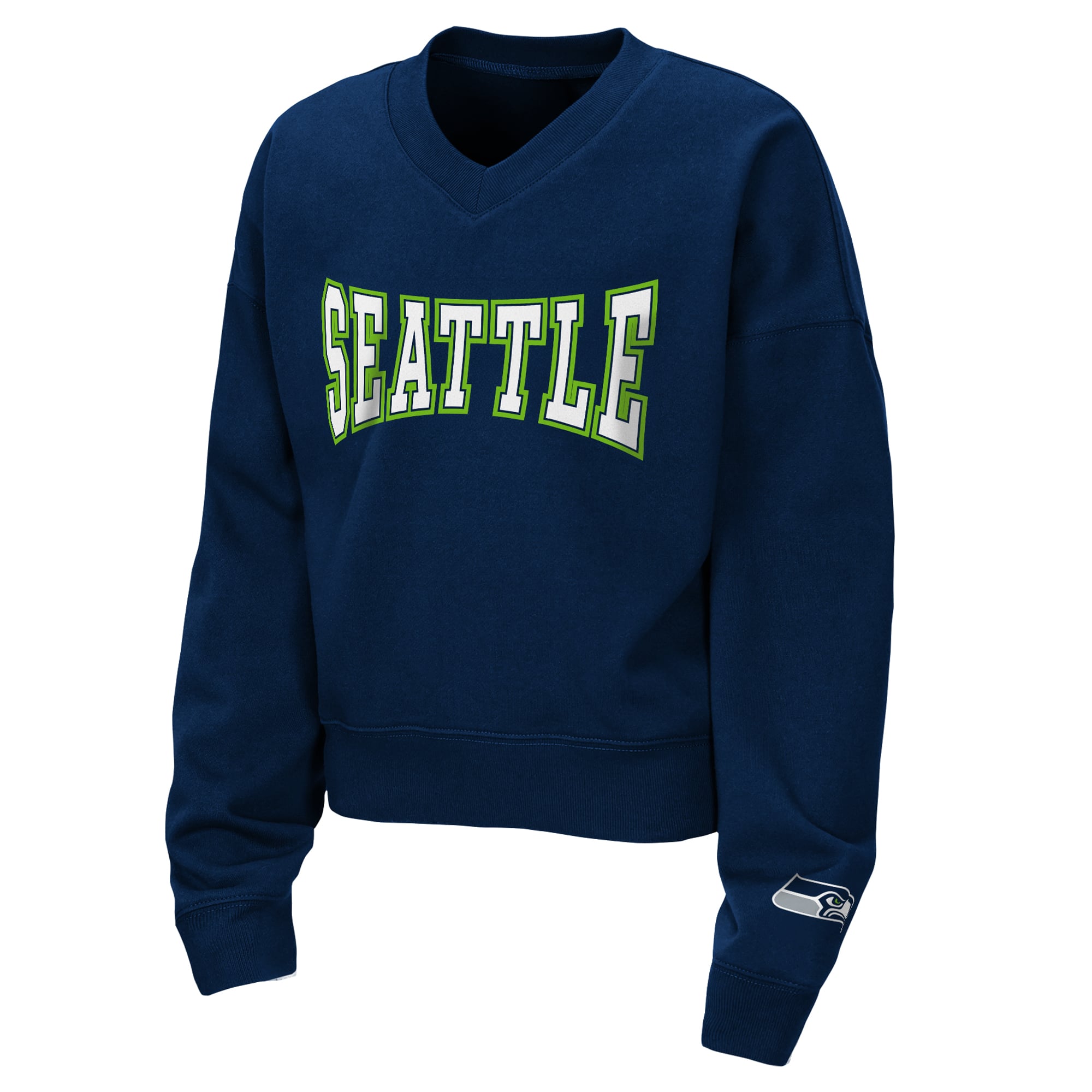 Ensemble sweat-shirt et short en polaire à col V Seattle Seahawks Red Zone bleu marine pour jeunes filles par Erin Andrews